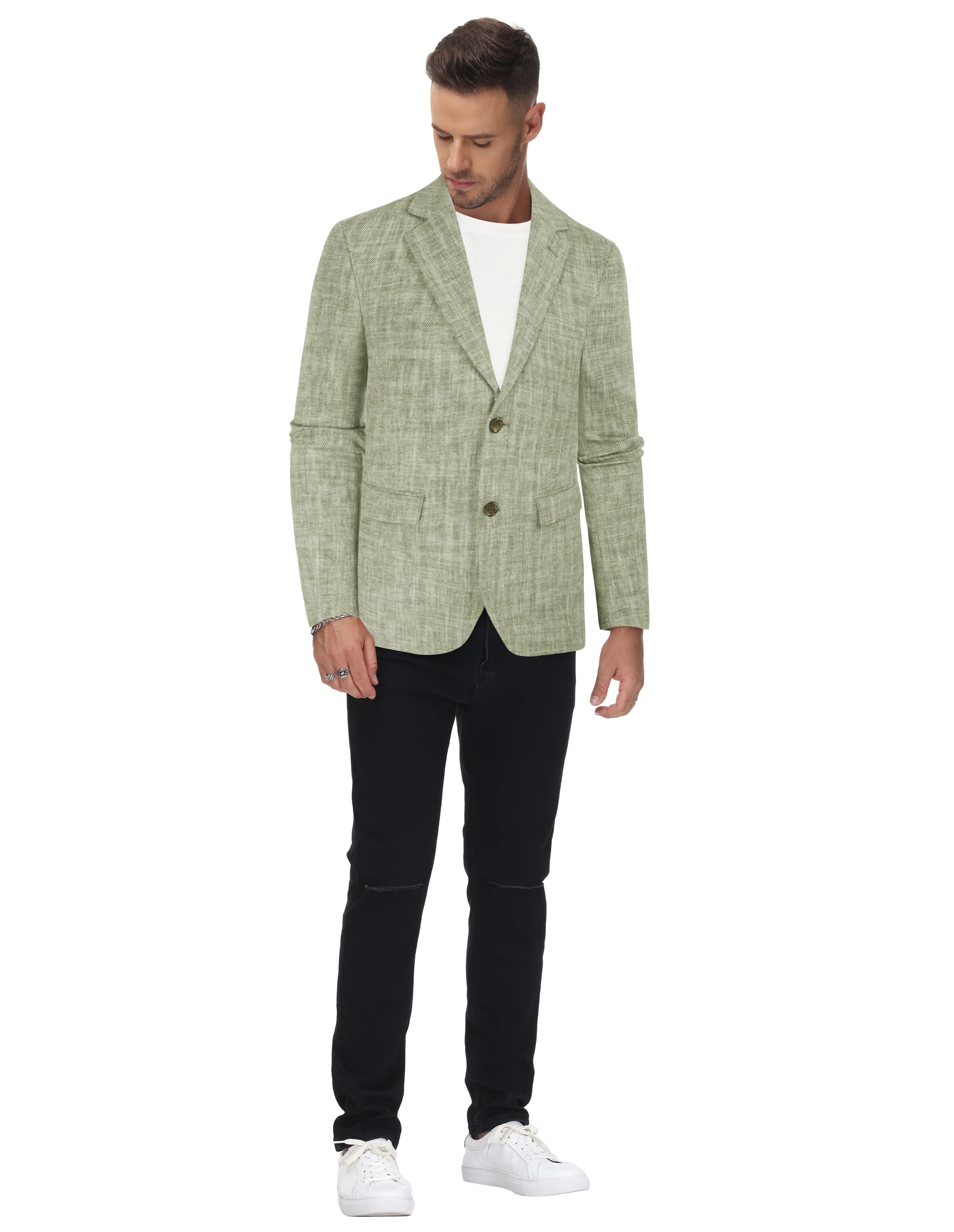 Men's Slim Fit Lightweight Linen Jacket Tailored Two Button Blazer Sport Coat - Image 26