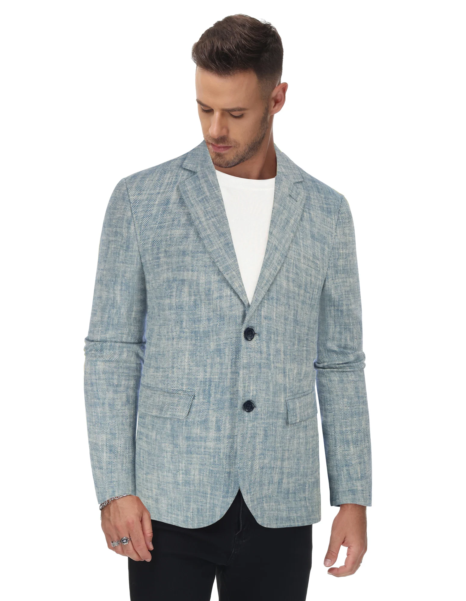 Men's Slim Fit Lightweight Linen Jacket Tailored Two Button Blazer Sport Coat - Image 30