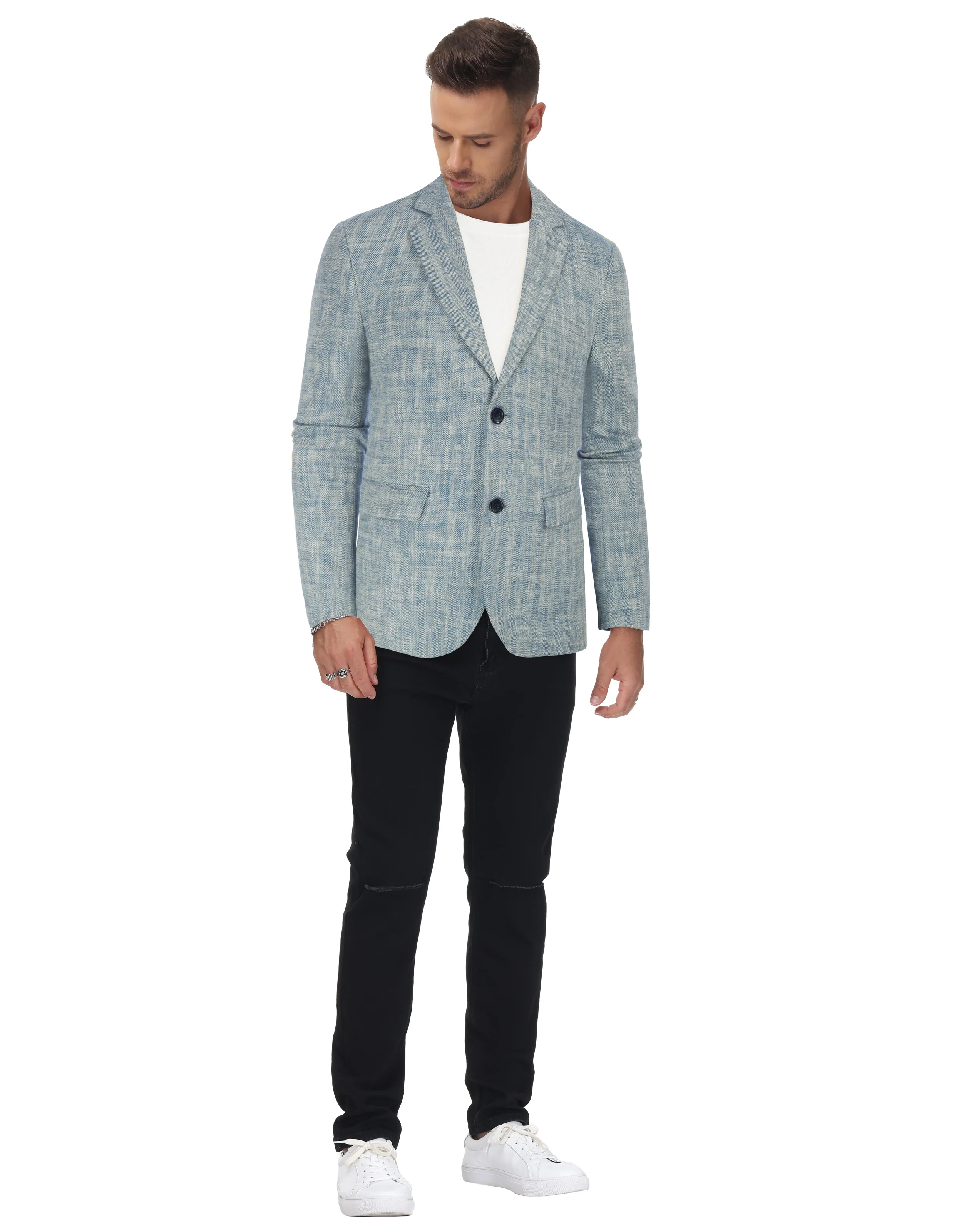 Men's Slim Fit Lightweight Linen Jacket Tailored Two Button Blazer Sport Coat - Image 31