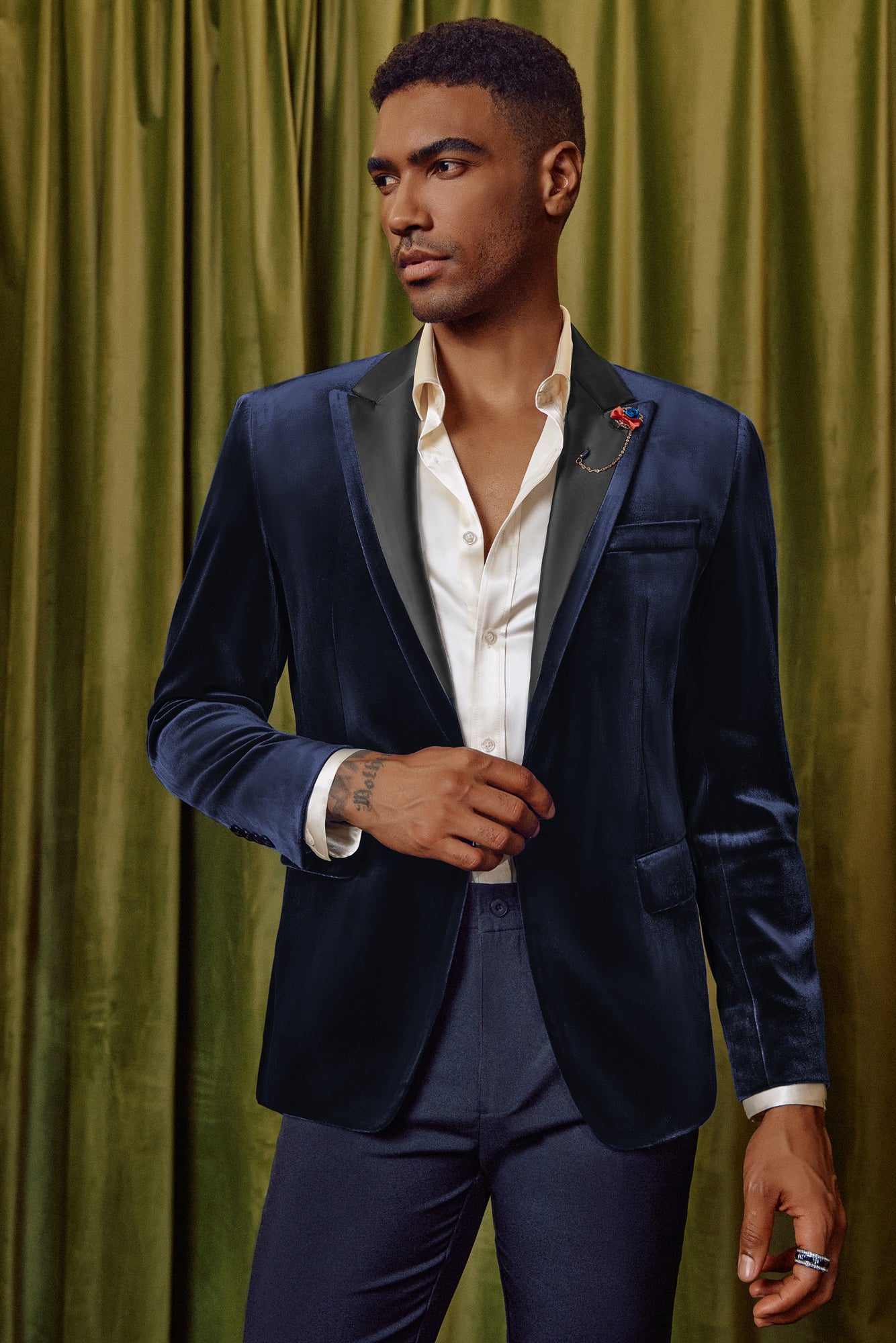 Men's Blazer Velvet One Button Sports Coat Party Wedding Suit Jacket - Image 10