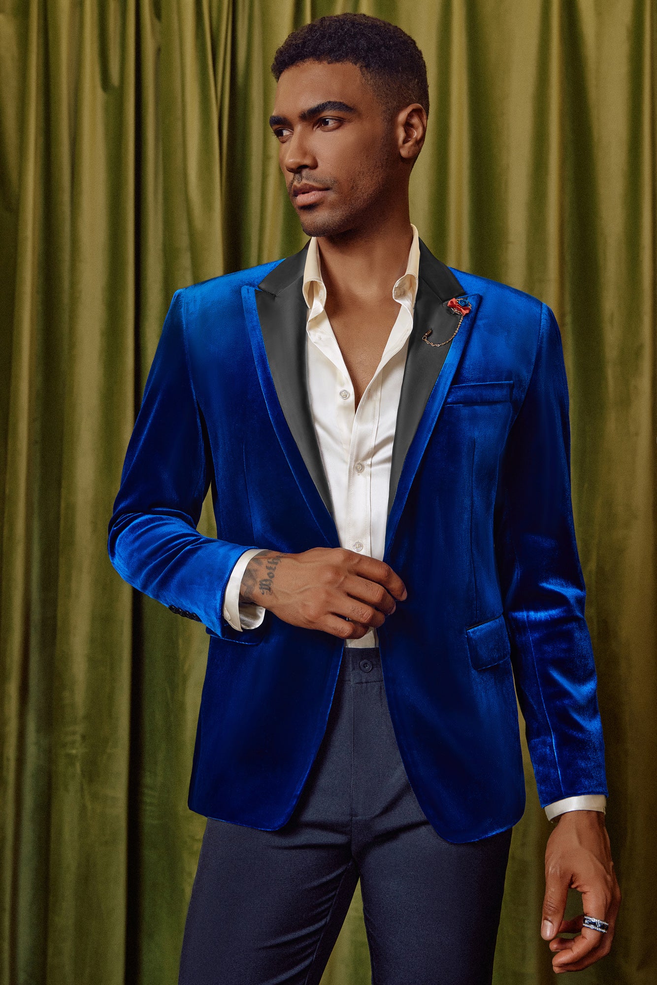 Men's Blazer Velvet One Button Sports Coat Party Wedding Suit Jacket - Image 14