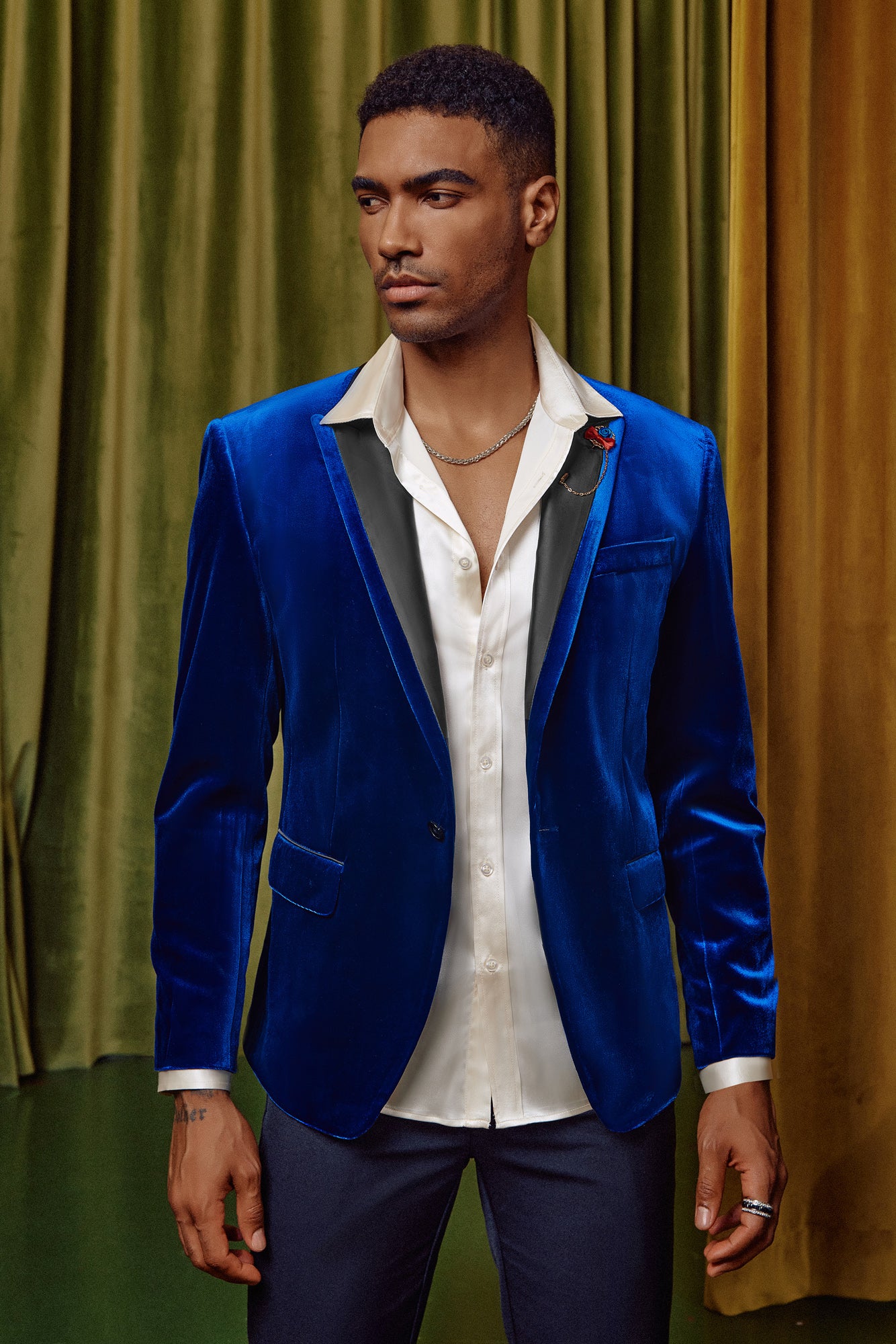 Men's Blazer Velvet One Button Sports Coat Party Wedding Suit Jacket - Image 16