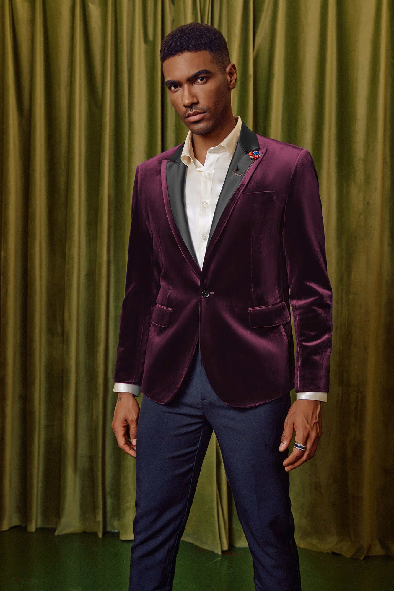 Men's Blazer Velvet One Button Sports Coat Party Wedding Suit Jacket - Image 19