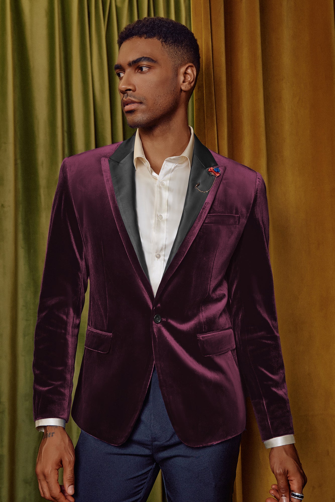 Men's Blazer Velvet One Button Sports Coat Party Wedding Suit Jacket - Image 20
