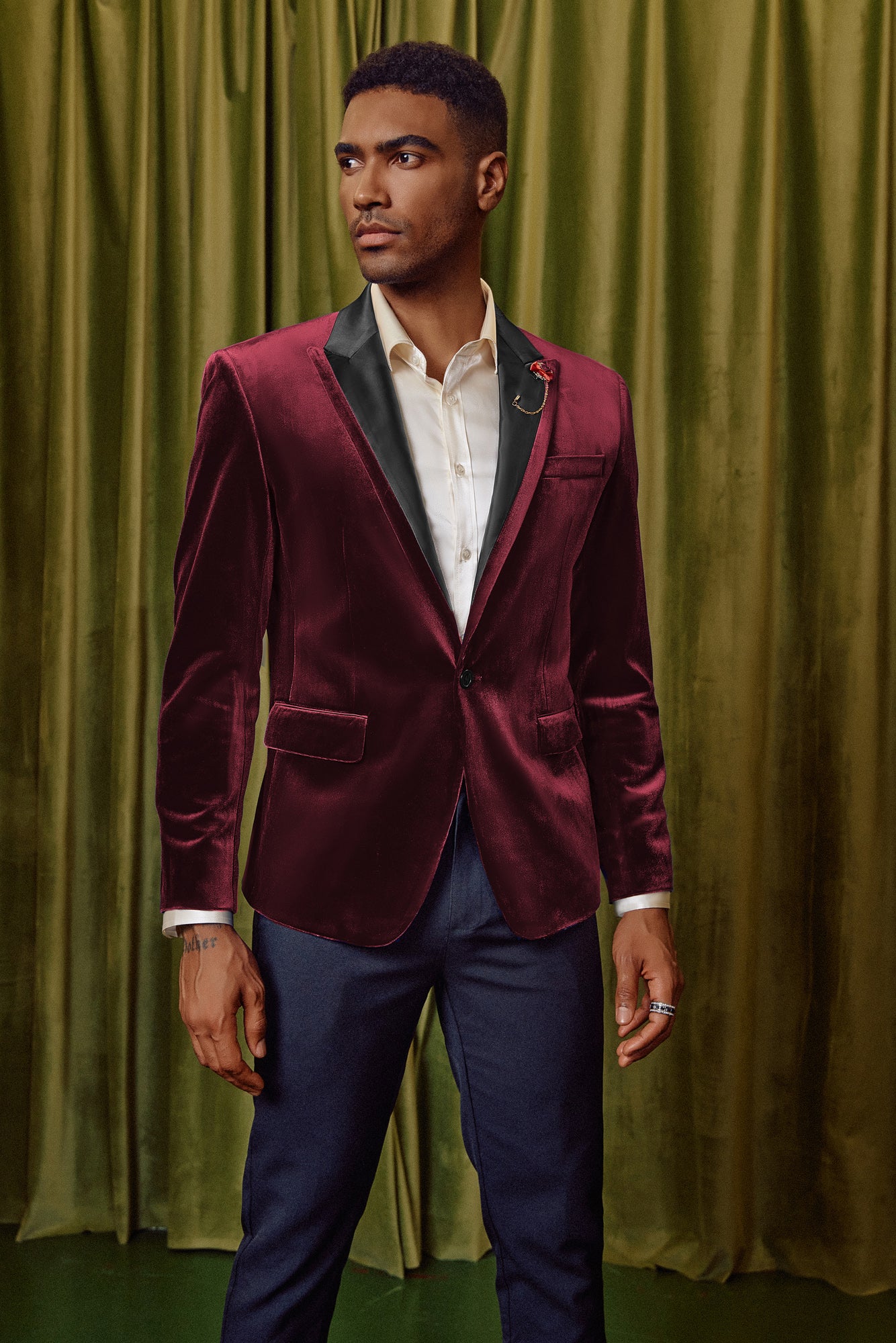 Men's Blazer Velvet One Button Sports Coat Party Wedding Suit Jacket - Image 5