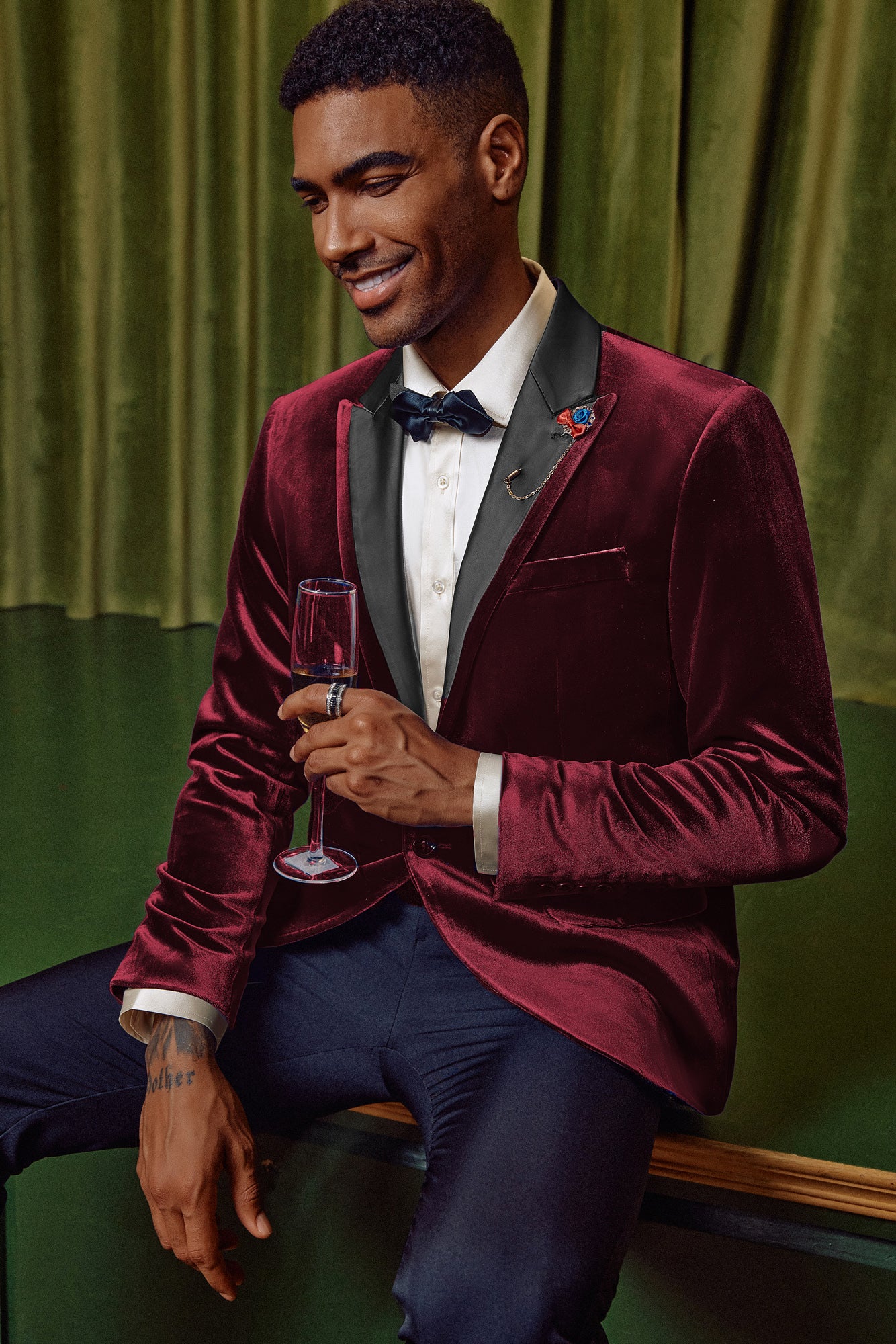 Men's Blazer Velvet One Button Sports Coat Party Wedding Suit Jacket - Image 6