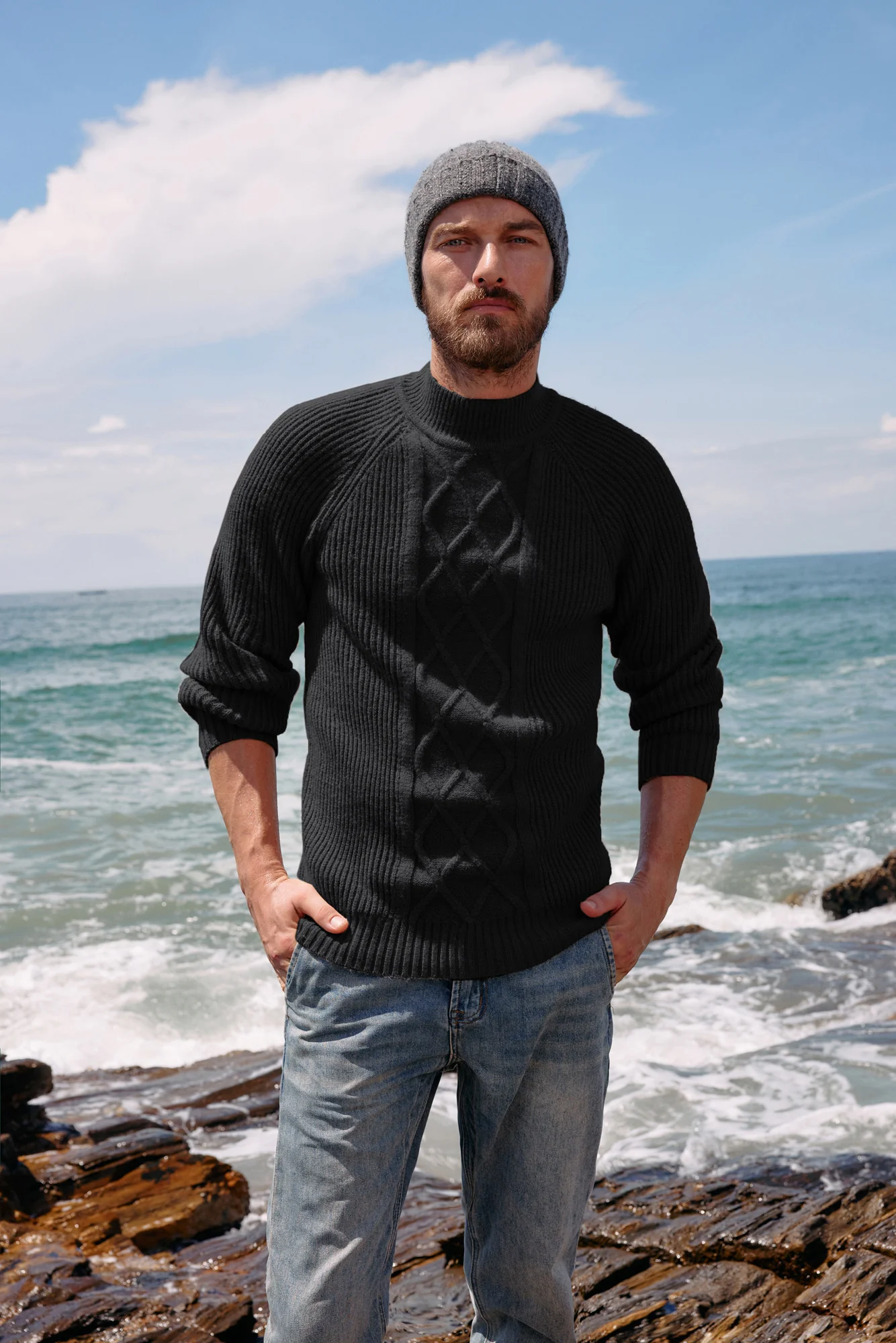 Men's Mock Neck Sweater Casual Cable Twisted Knitted Pullover Sweaters - Image 11