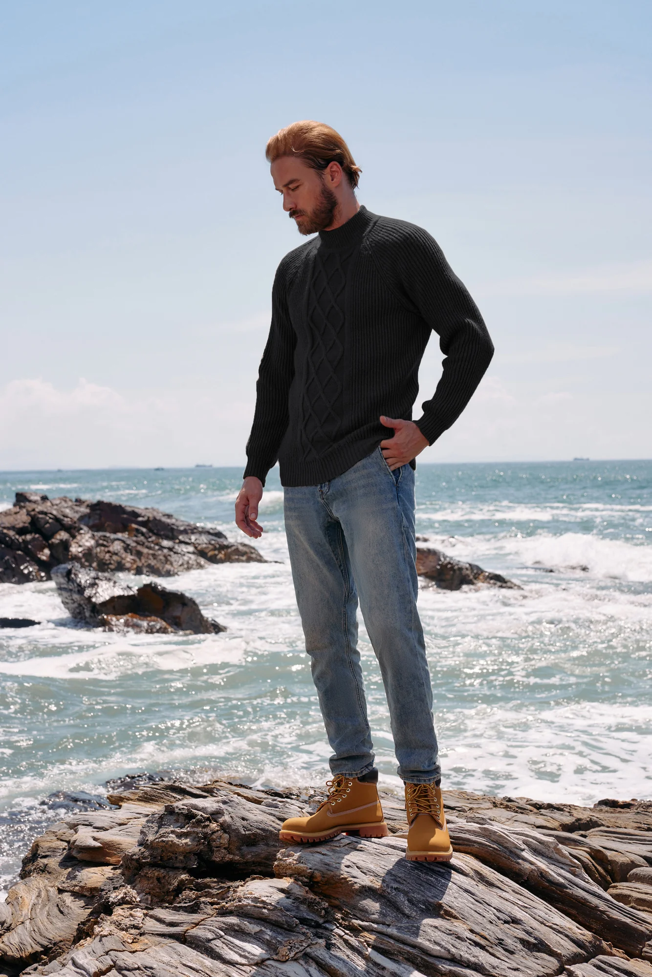 Men's Mock Neck Sweater Casual Cable Twisted Knitted Pullover Sweaters - Image 12