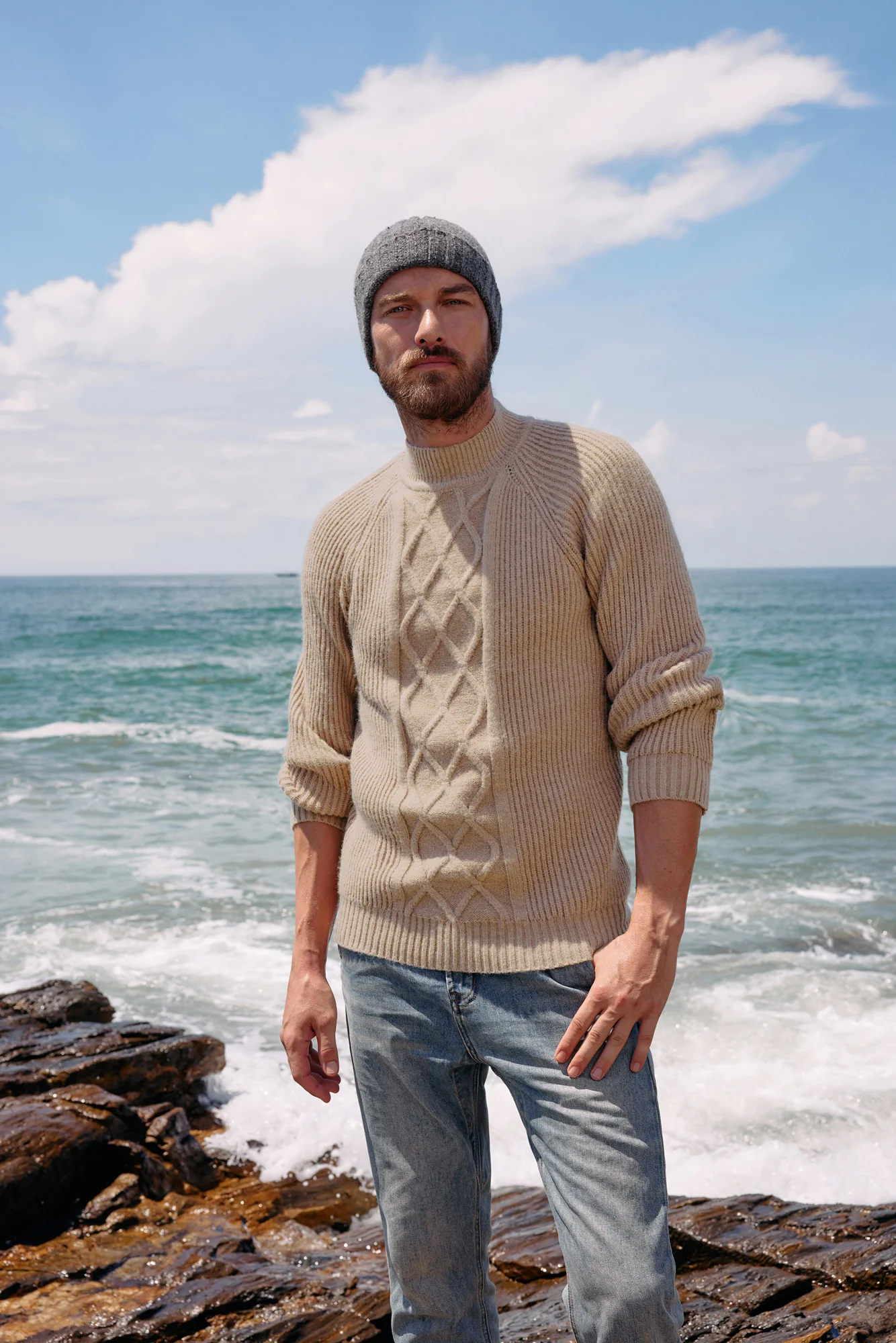 Men's Mock Neck Sweater Casual Cable Twisted Knitted Pullover Sweaters - Image 16
