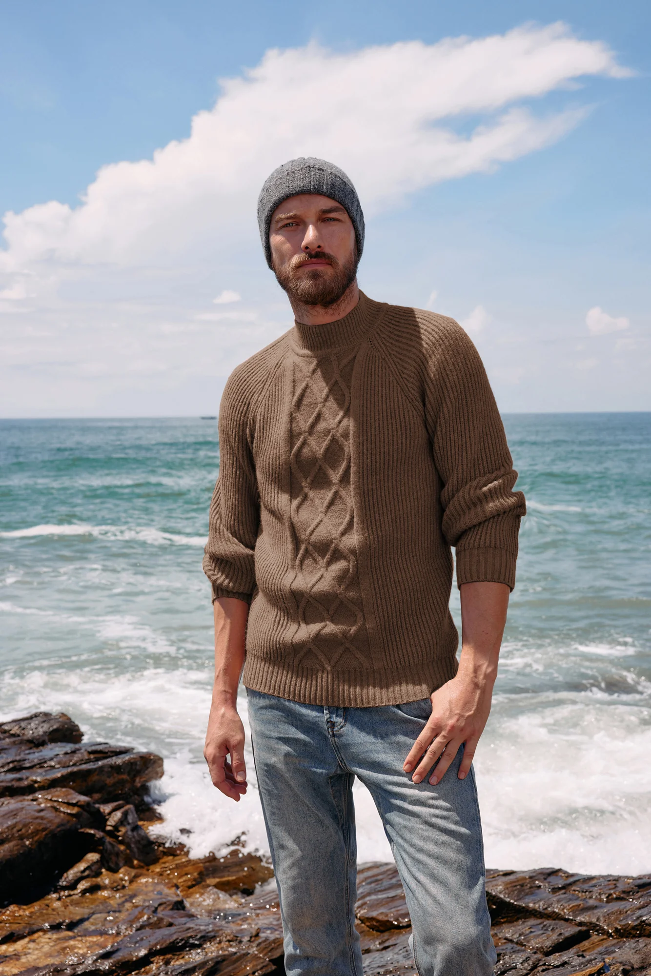 Men's Mock Neck Sweater Casual Cable Twisted Knitted Pullover Sweaters - Image 21