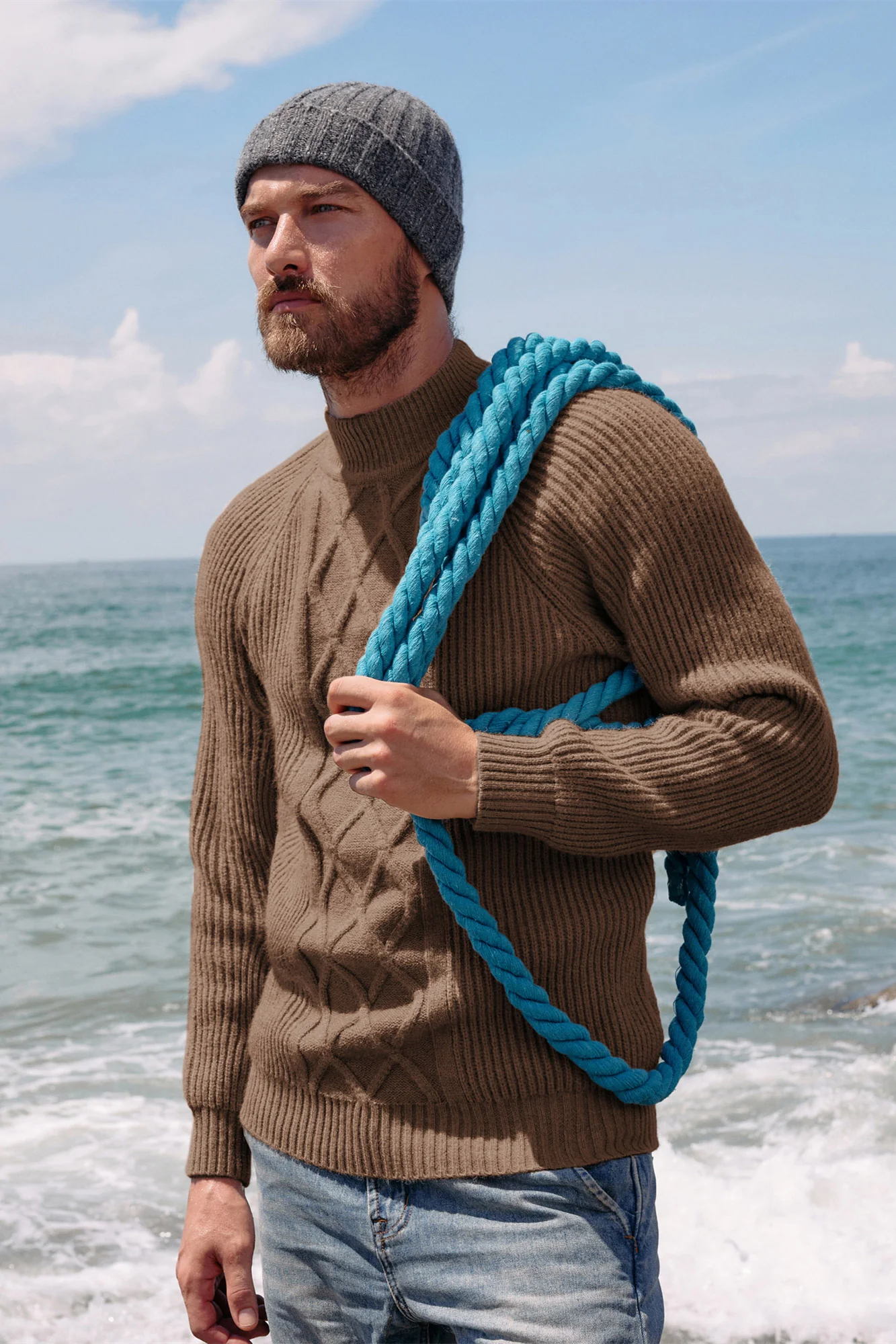 Men's Mock Neck Sweater Casual Cable Twisted Knitted Pullover Sweaters - Image 22