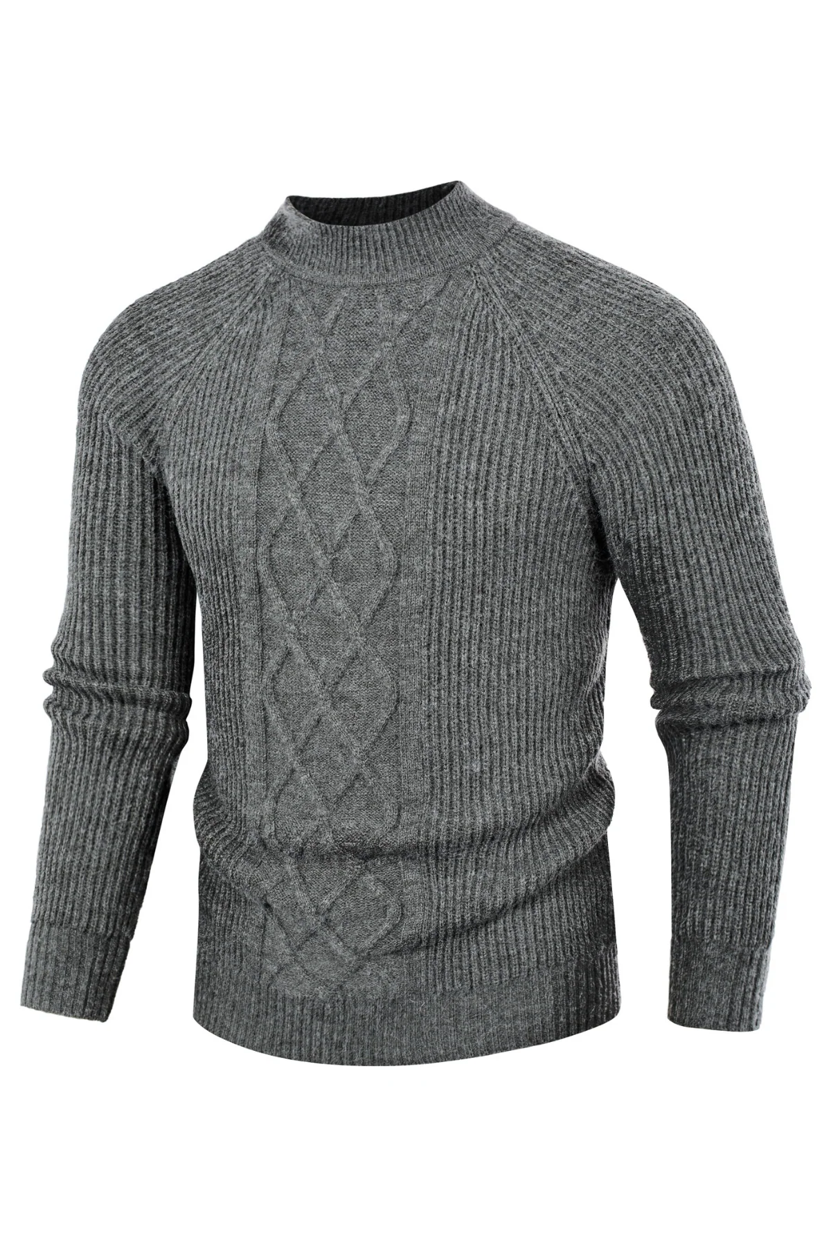 Men's Mock Neck Sweater Casual Cable Twisted Knitted Pullover Sweaters - Image 4