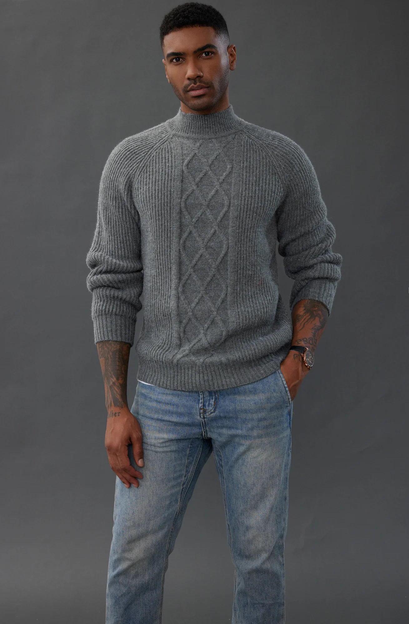 Men's Mock Neck Sweater Casual Cable Twisted Knitted Pullover Sweaters - Image 5
