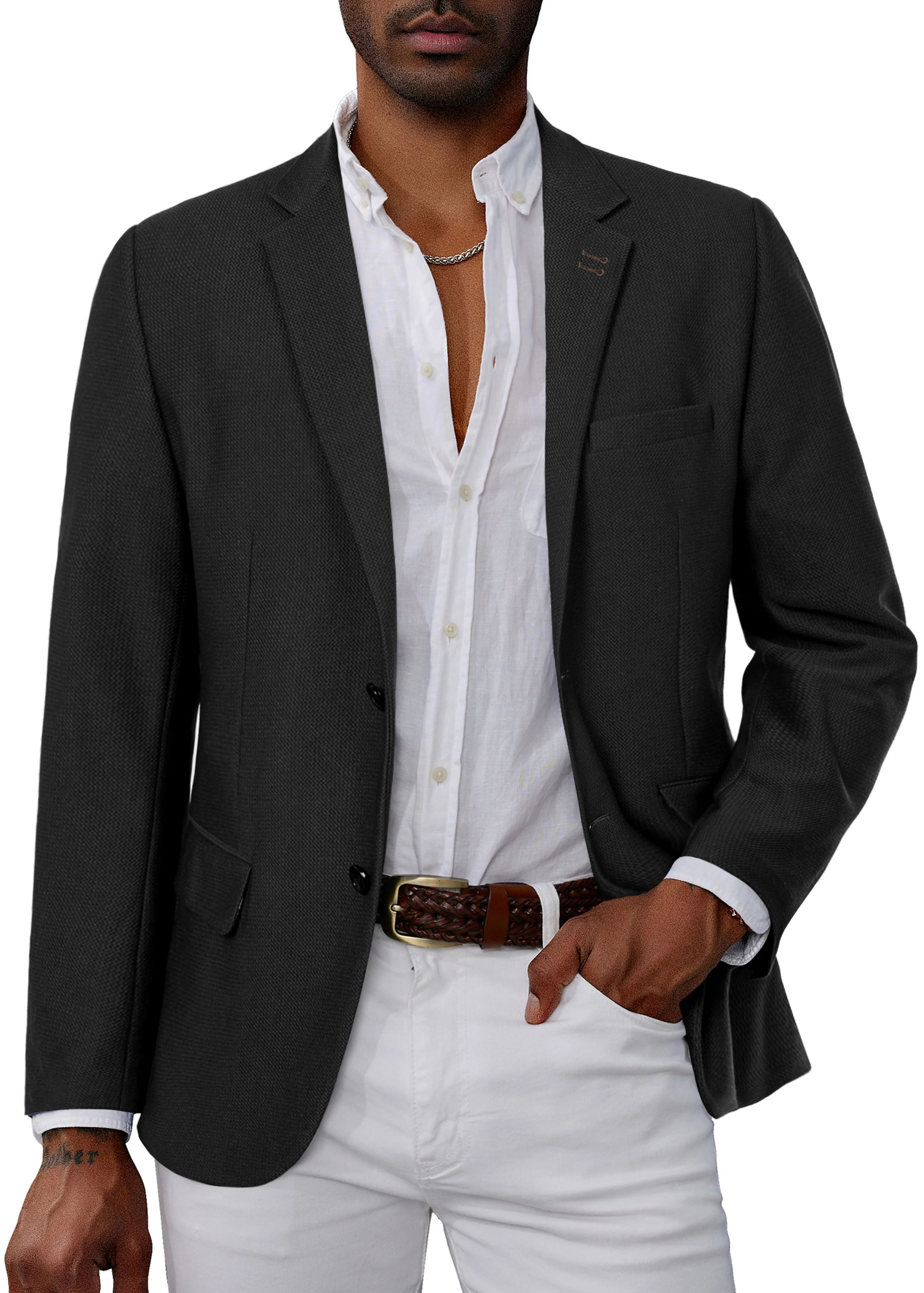 Mens Casual Blazers Lightweight Two Buttons Business Sport Coat Jackets - Image 5