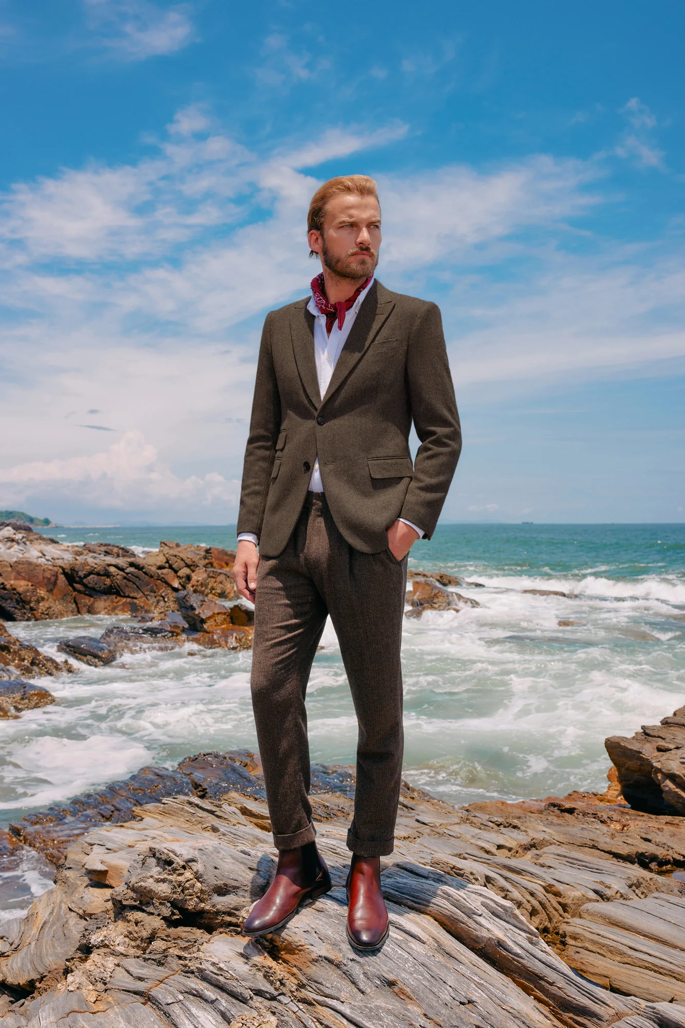 Men's Herringbone Two Button Blazer British Wool Blend Vintage Sport Coats - Image 11