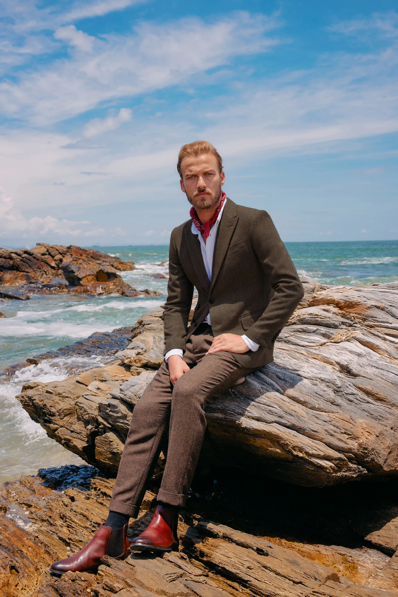 Men's Herringbone Two Button Blazer British Wool Blend Vintage Sport Coats - Image 12