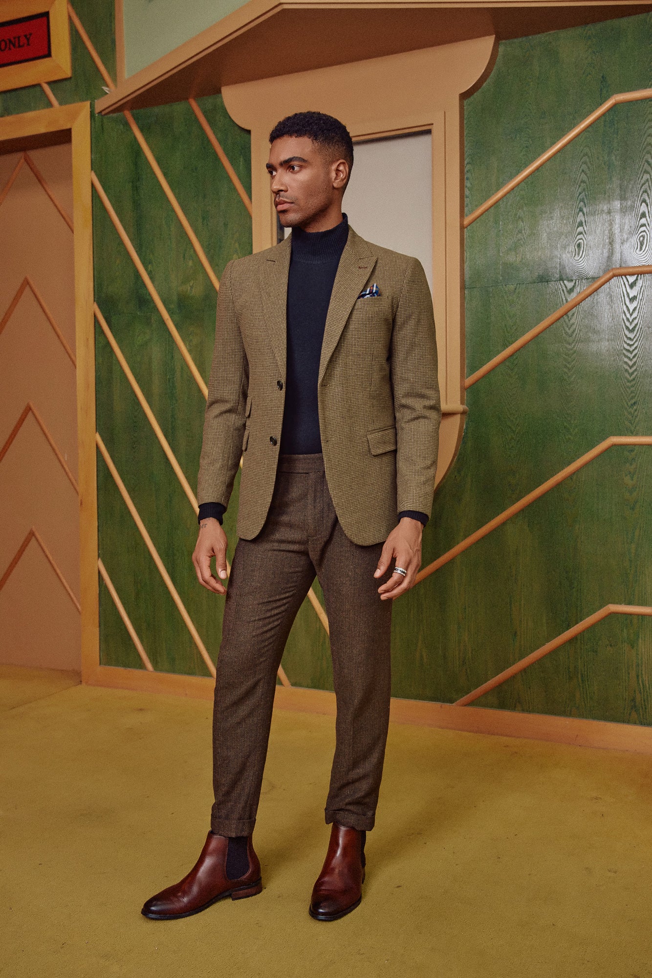 Men's Herringbone Two Button Blazer British Wool Blend Vintage Sport Coats - Image 17