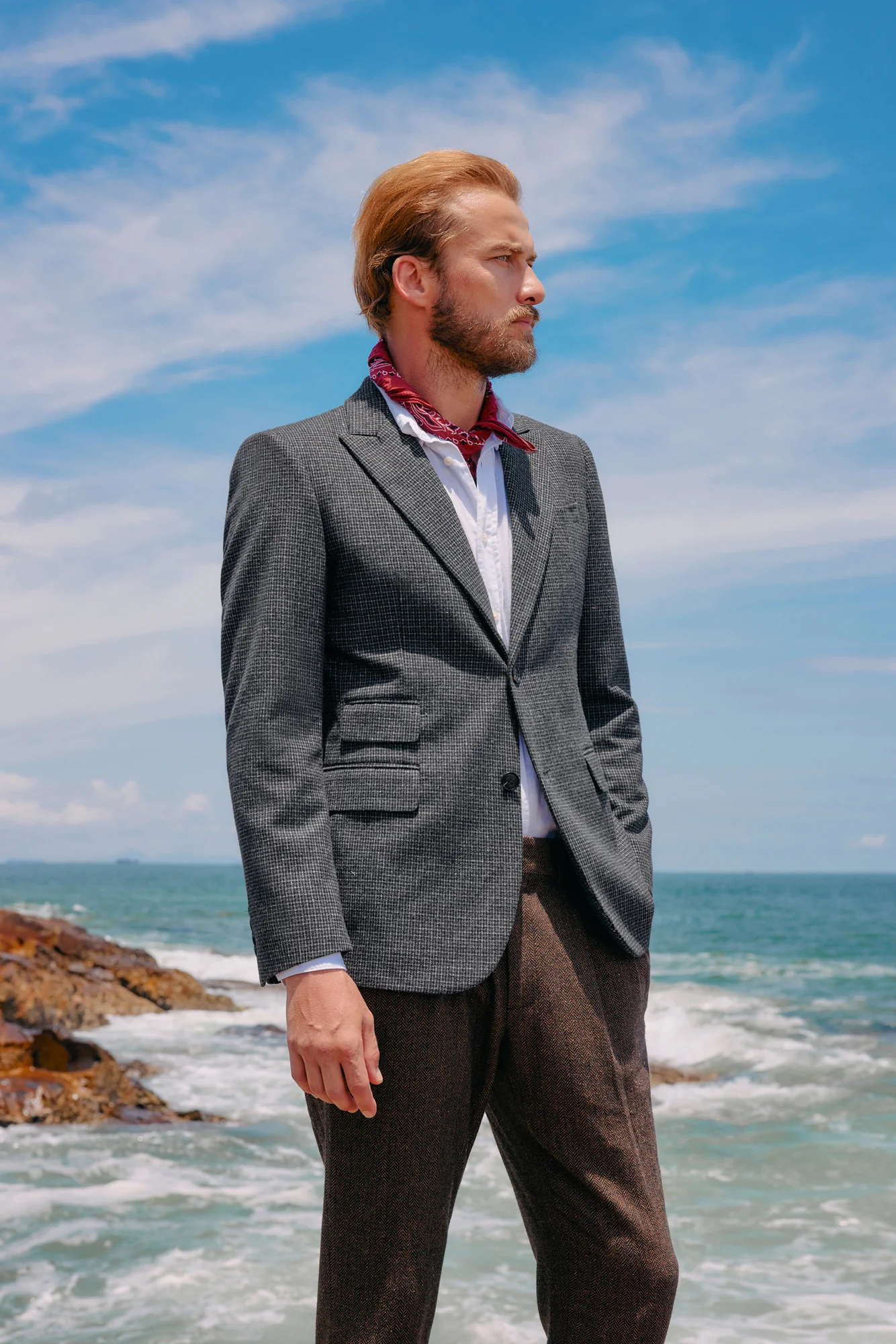 Men's Herringbone Two Button Blazer British Wool Blend Vintage Sport Coats - Image 20