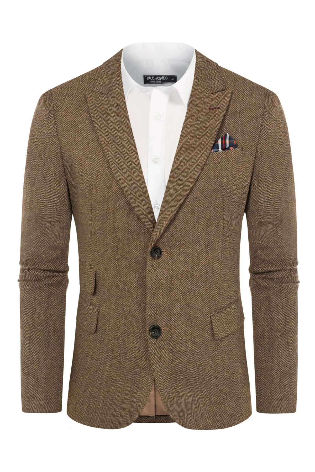 Men's Herringbone Two Button Blazer British Wool Blend Vintage Sport Coats - Image 3