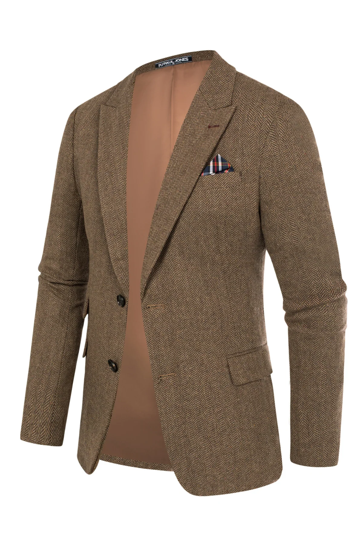 Men's Herringbone Two Button Blazer British Wool Blend Vintage Sport Coats - Image 4