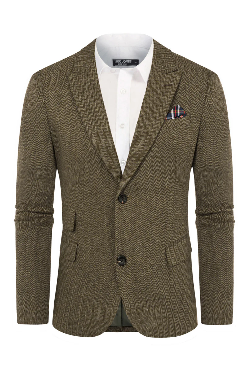 Men's Herringbone Two Button Blazer British Wool Blend Vintage Sport Coats - Image 45