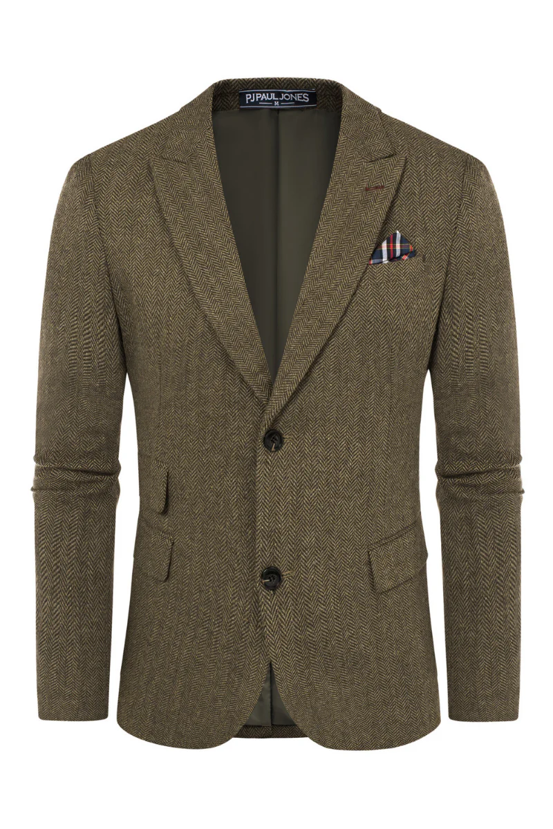 Men's Herringbone Two Button Blazer British Wool Blend Vintage Sport Coats - Image 46