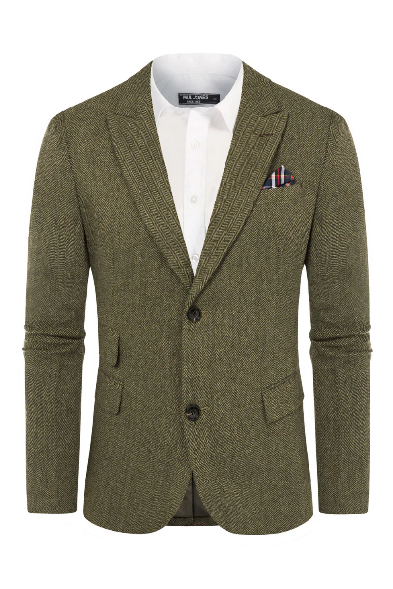 Men's Herringbone Two Button Blazer British Wool Blend Vintage Sport Coats - Image 50