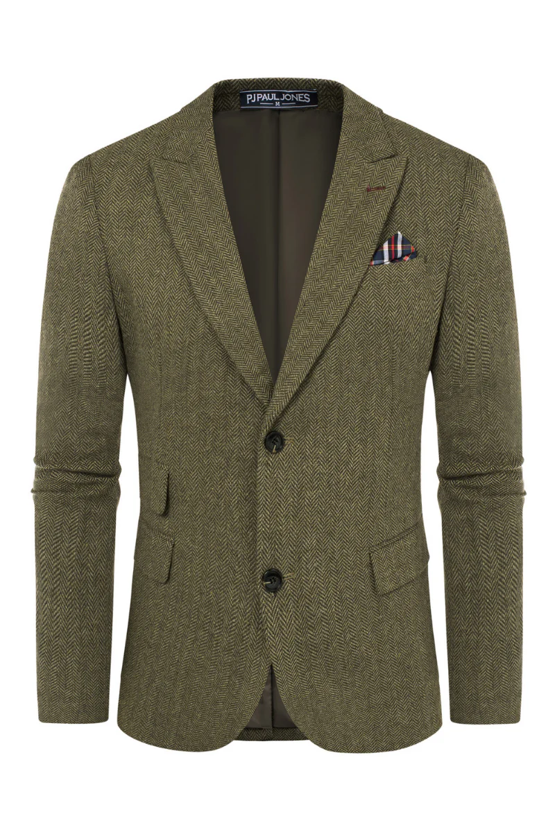Men's Herringbone Two Button Blazer British Wool Blend Vintage Sport Coats - Image 51