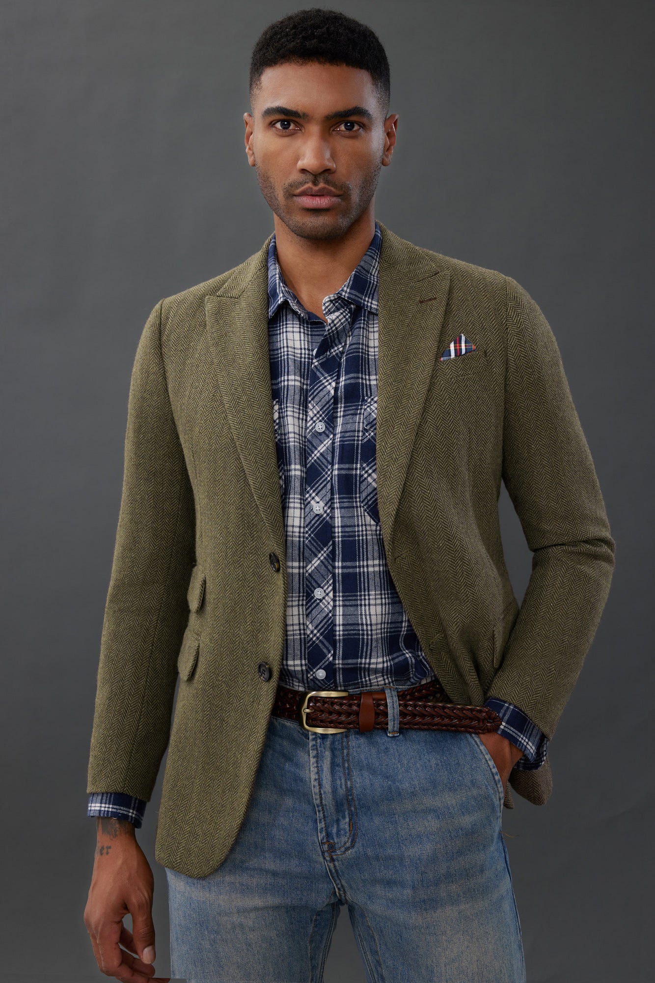 Men's Herringbone Two Button Blazer British Wool Blend Vintage Sport Coats - Image 52
