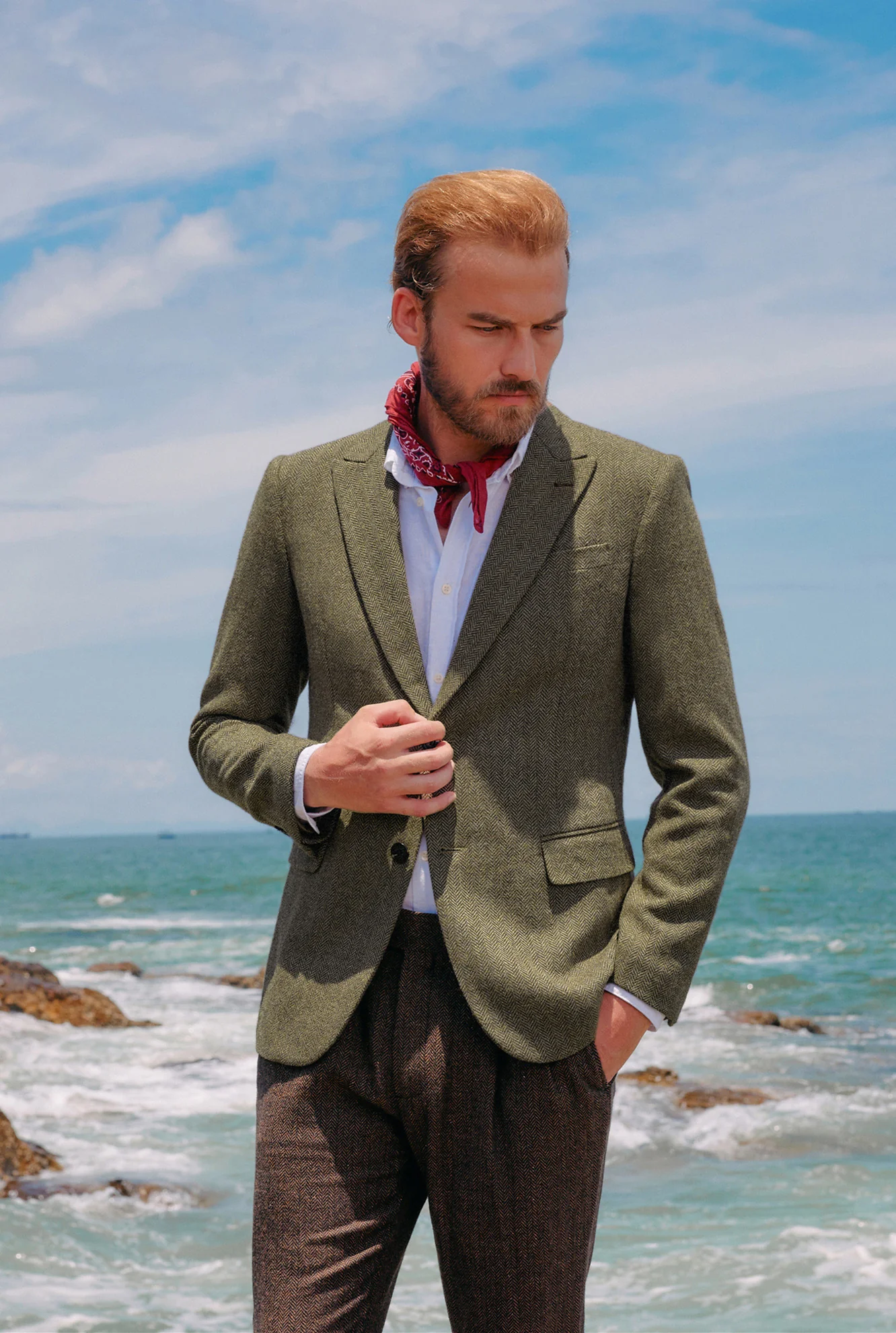 Men's Herringbone Two Button Blazer British Wool Blend Vintage Sport Coats - Image 53