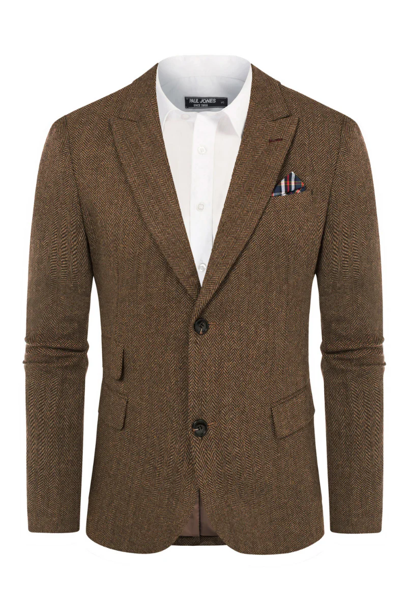 Men's Herringbone Two Button Blazer British Wool Blend Vintage Sport Coats - Image 55
