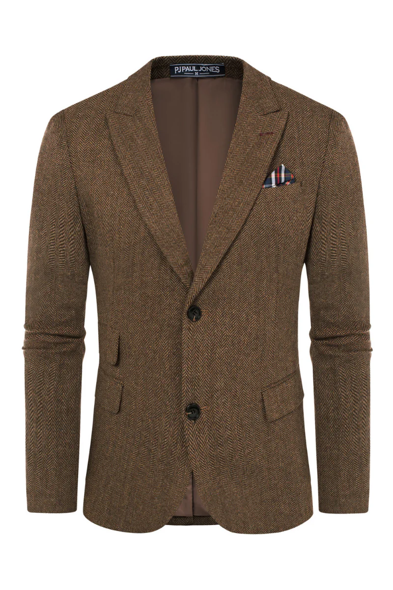 Men's Herringbone Two Button Blazer British Wool Blend Vintage Sport Coats - Image 56