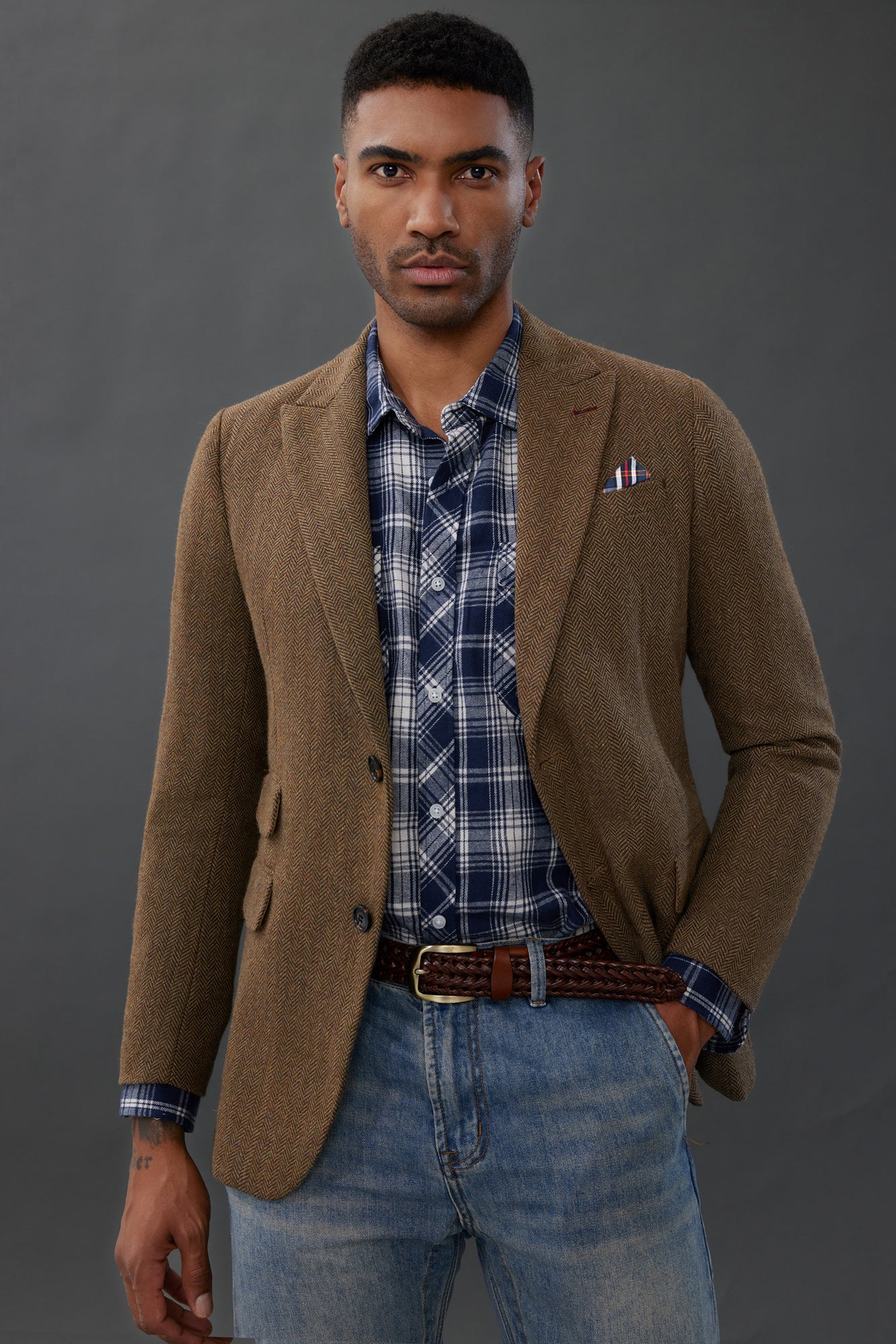 Men's Herringbone Two Button Blazer British Wool Blend Vintage Sport Coats - Image 57