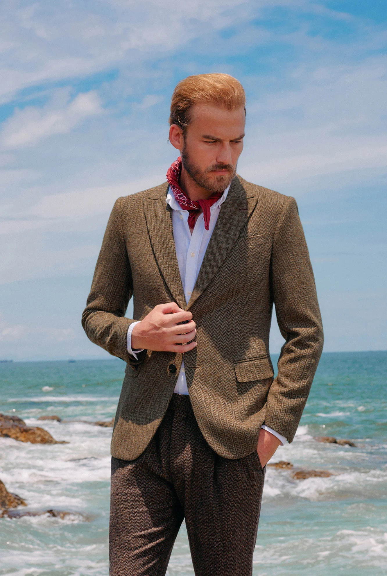 Men's Herringbone Two Button Blazer British Wool Blend Vintage Sport Coats - Image 58