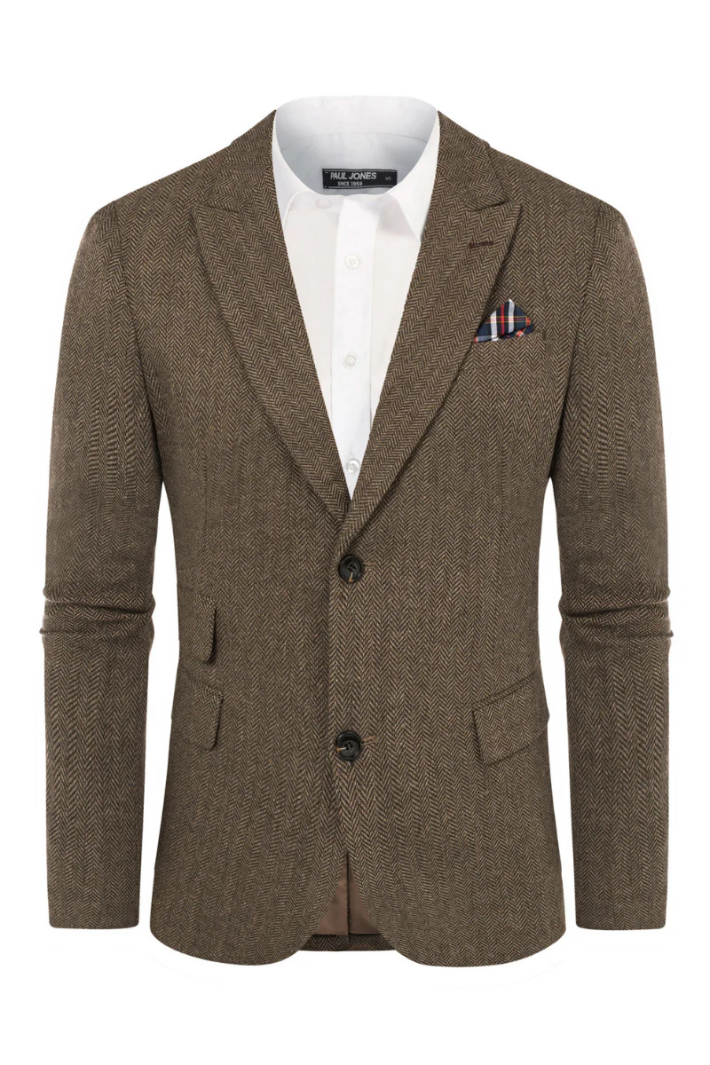 Men's Herringbone Two Button Blazer British Wool Blend Vintage Sport Coats - Image 60