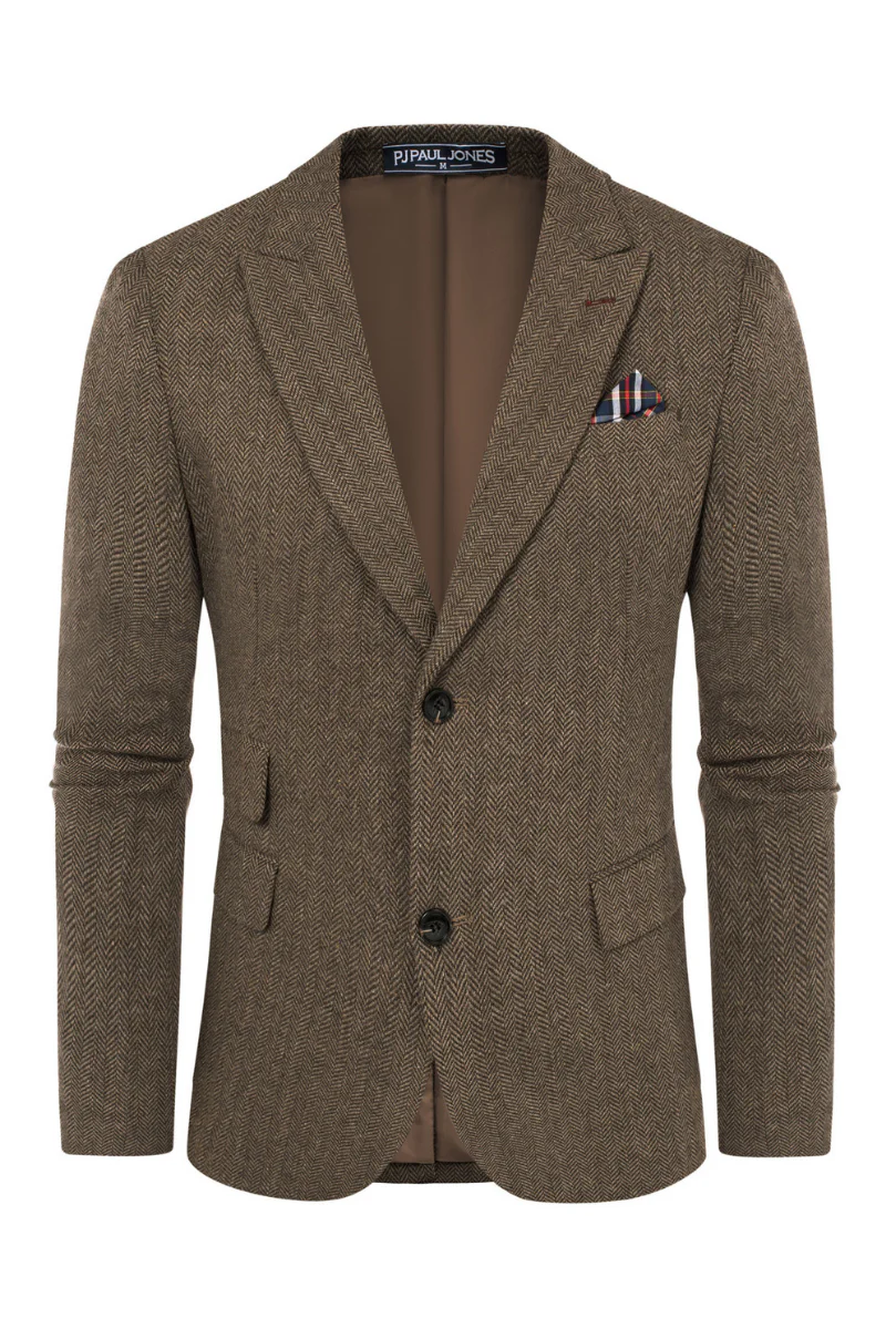 Men's Herringbone Two Button Blazer British Wool Blend Vintage Sport Coats - Image 61