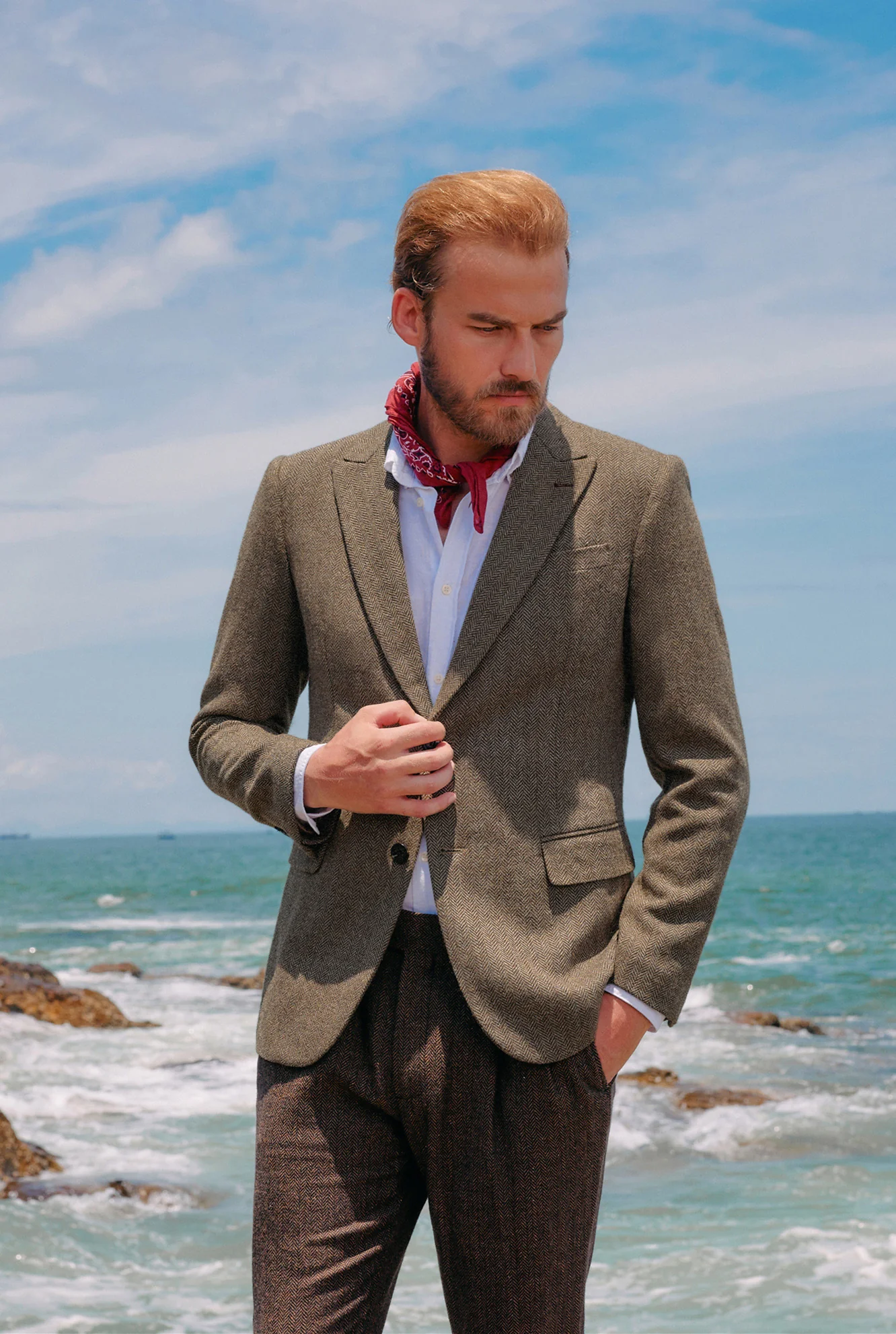 Men's Herringbone Two Button Blazer British Wool Blend Vintage Sport Coats - Image 62