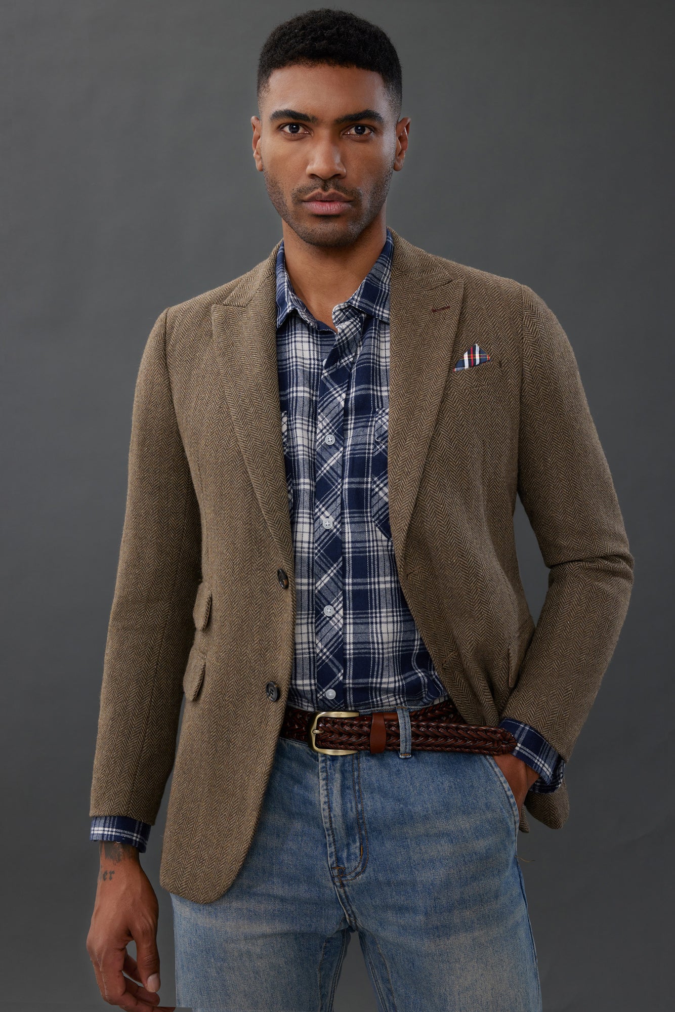 Men's Herringbone Two Button Blazer British Wool Blend Vintage Sport Coats - Image 63