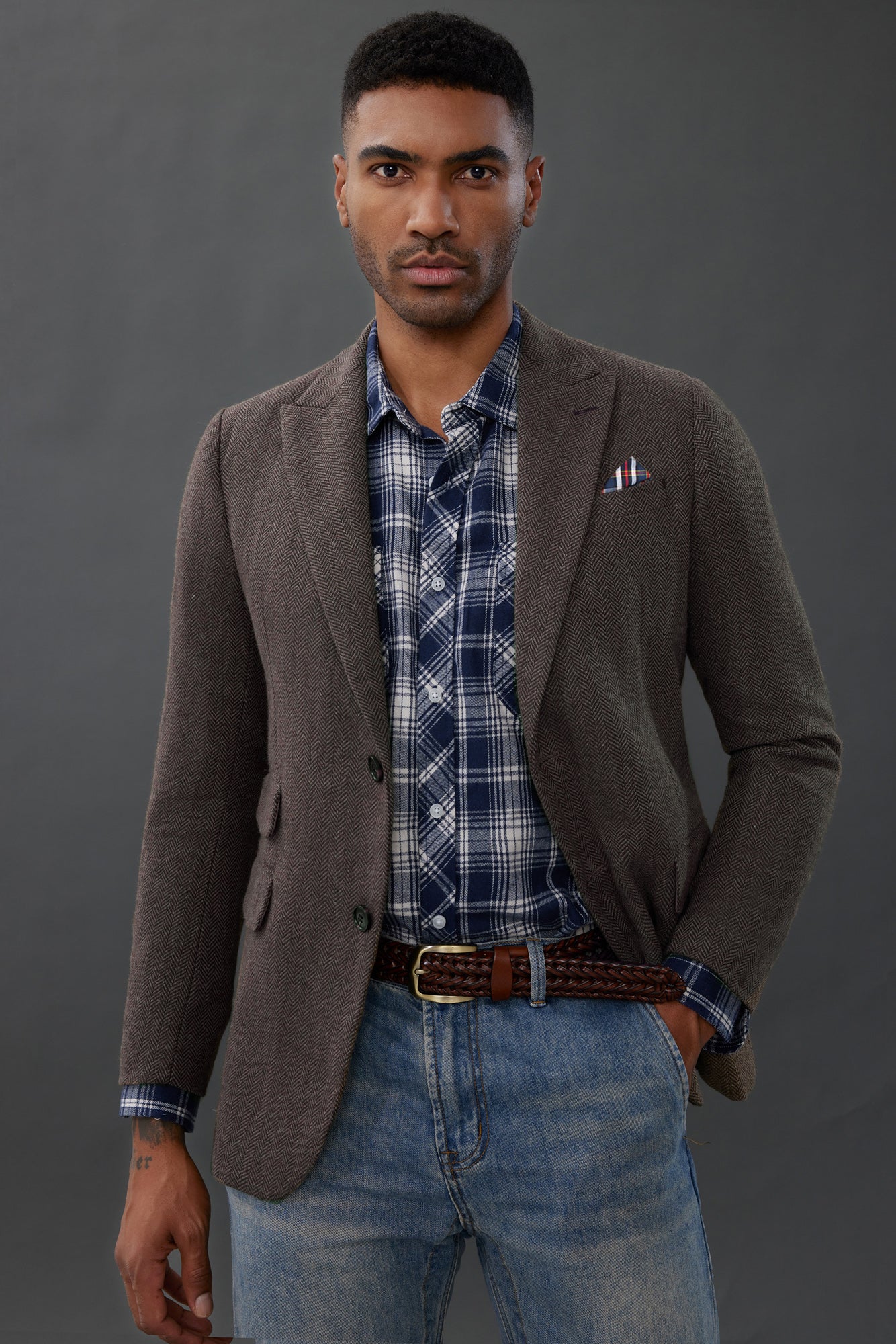 Men's Herringbone Two Button Blazer British Wool Blend Vintage Sport Coats - Image 65
