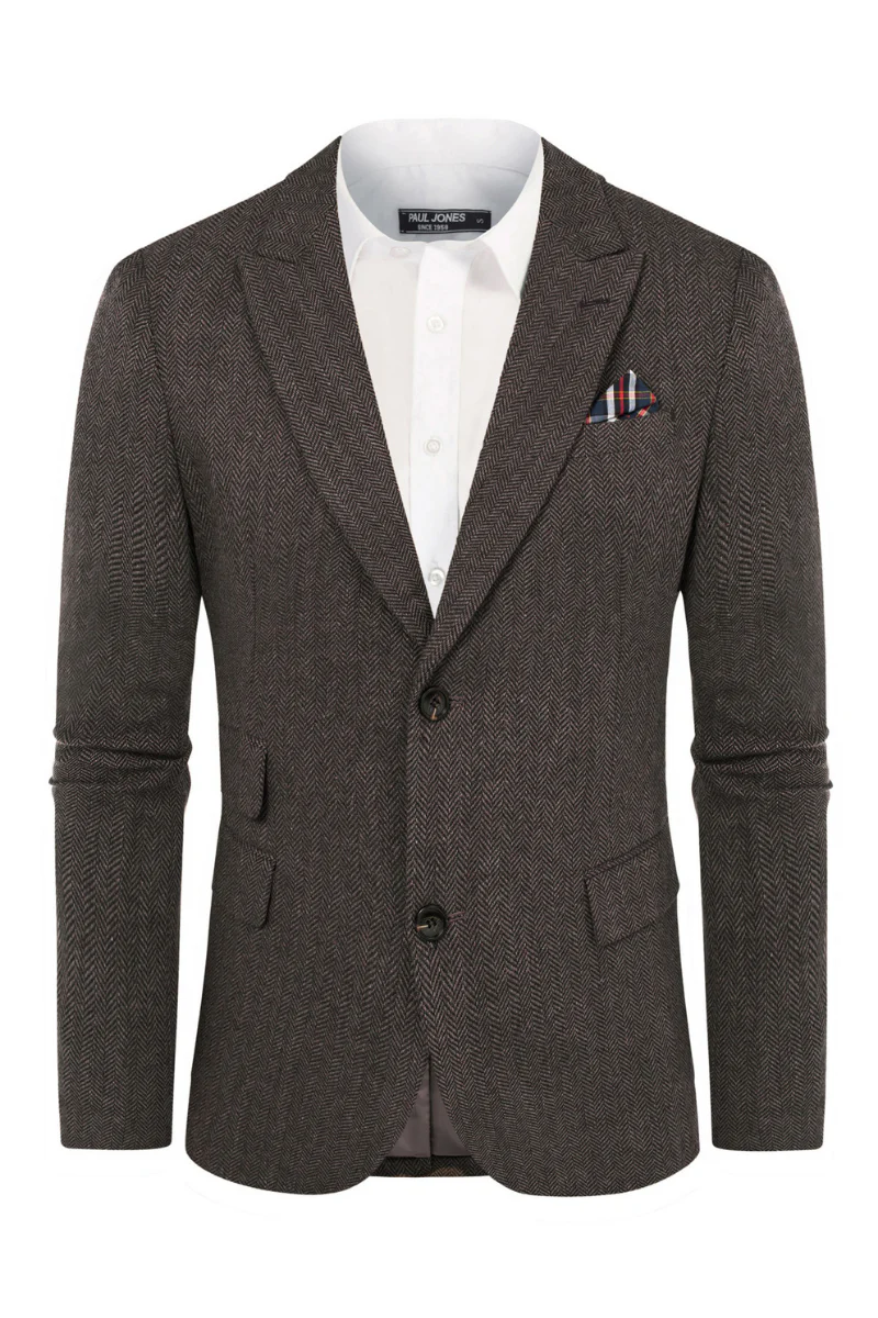 Men's Herringbone Two Button Blazer British Wool Blend Vintage Sport Coats - Image 66