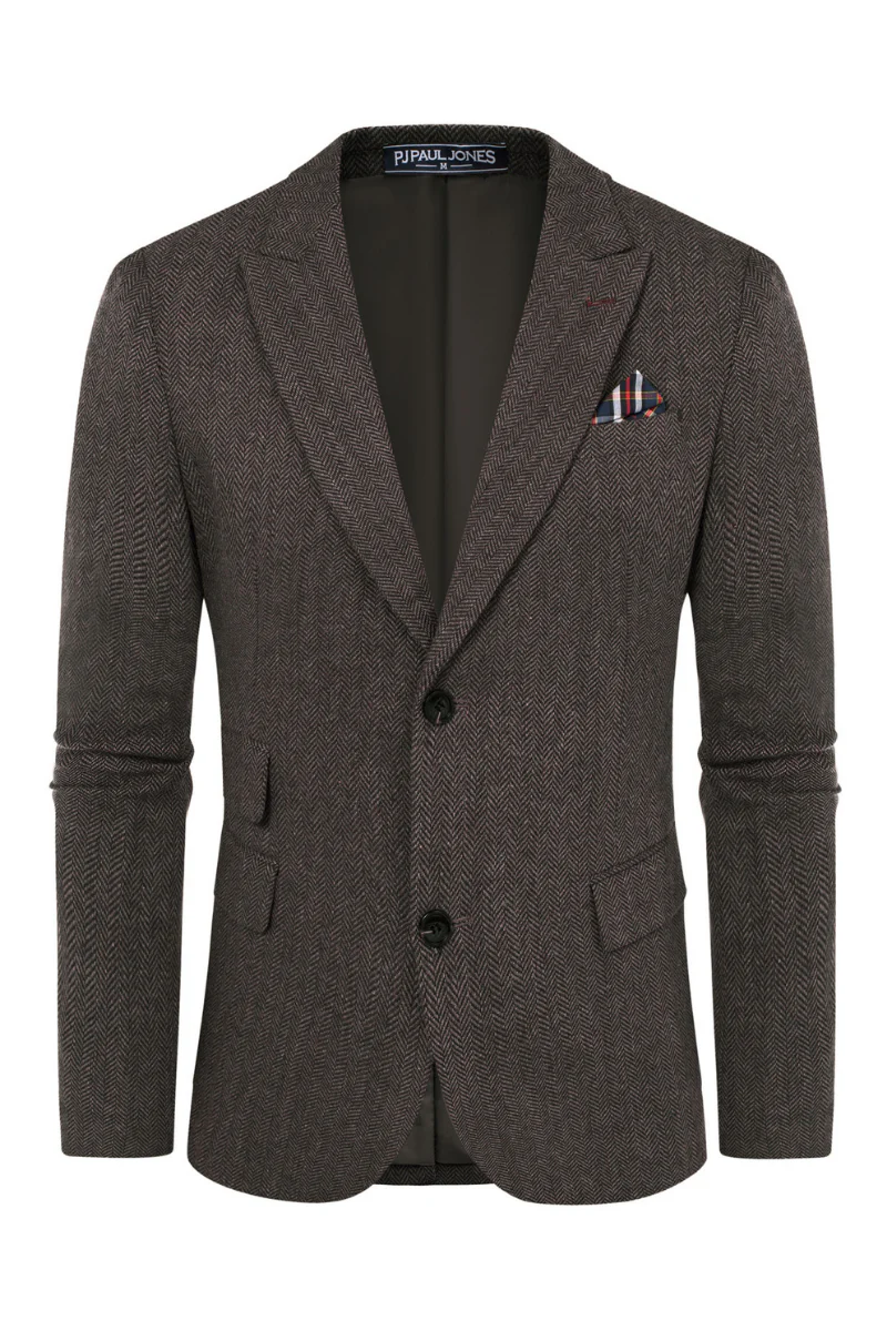 Men's Herringbone Two Button Blazer British Wool Blend Vintage Sport Coats - Image 67