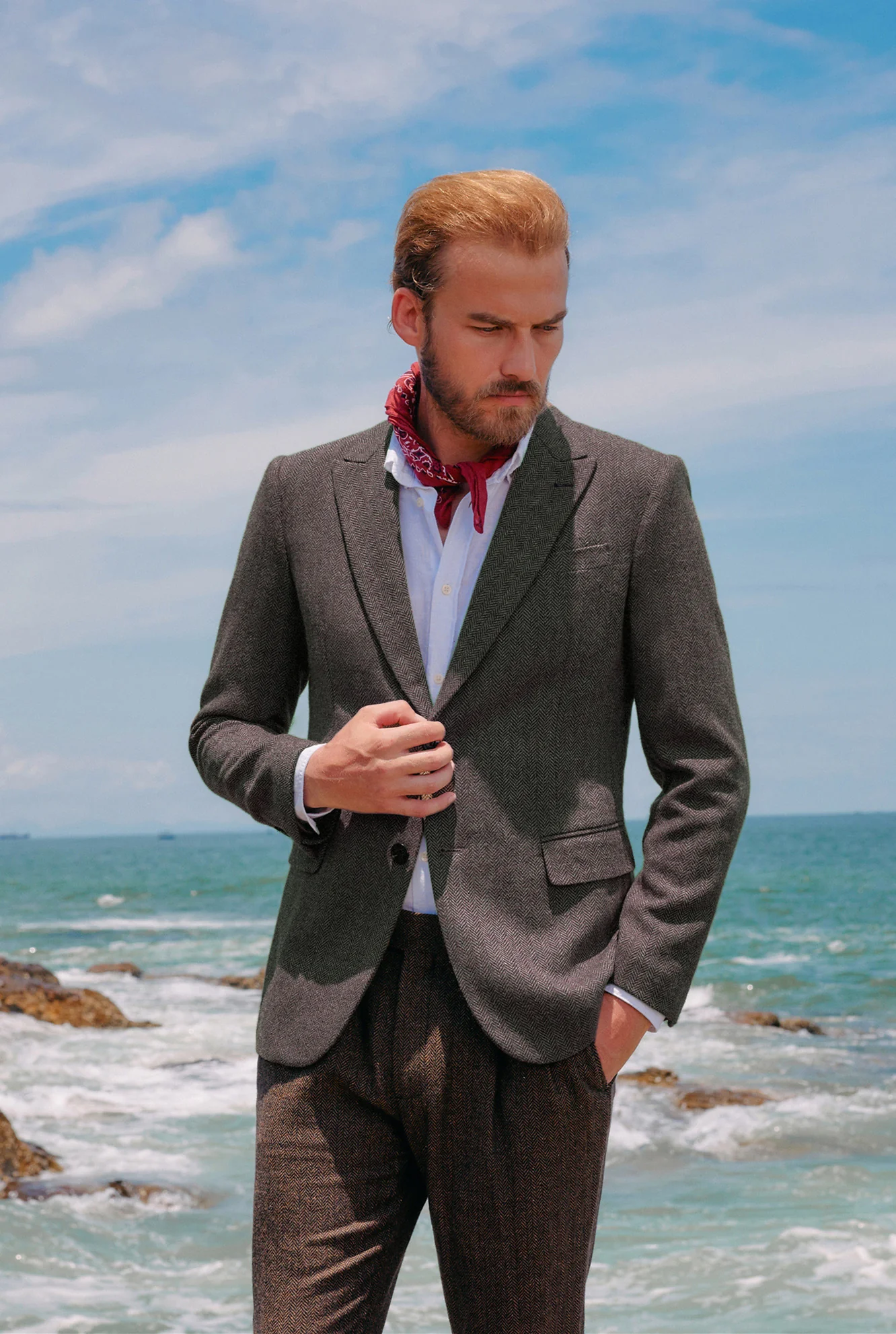 Men's Herringbone Two Button Blazer British Wool Blend Vintage Sport Coats - Image 69