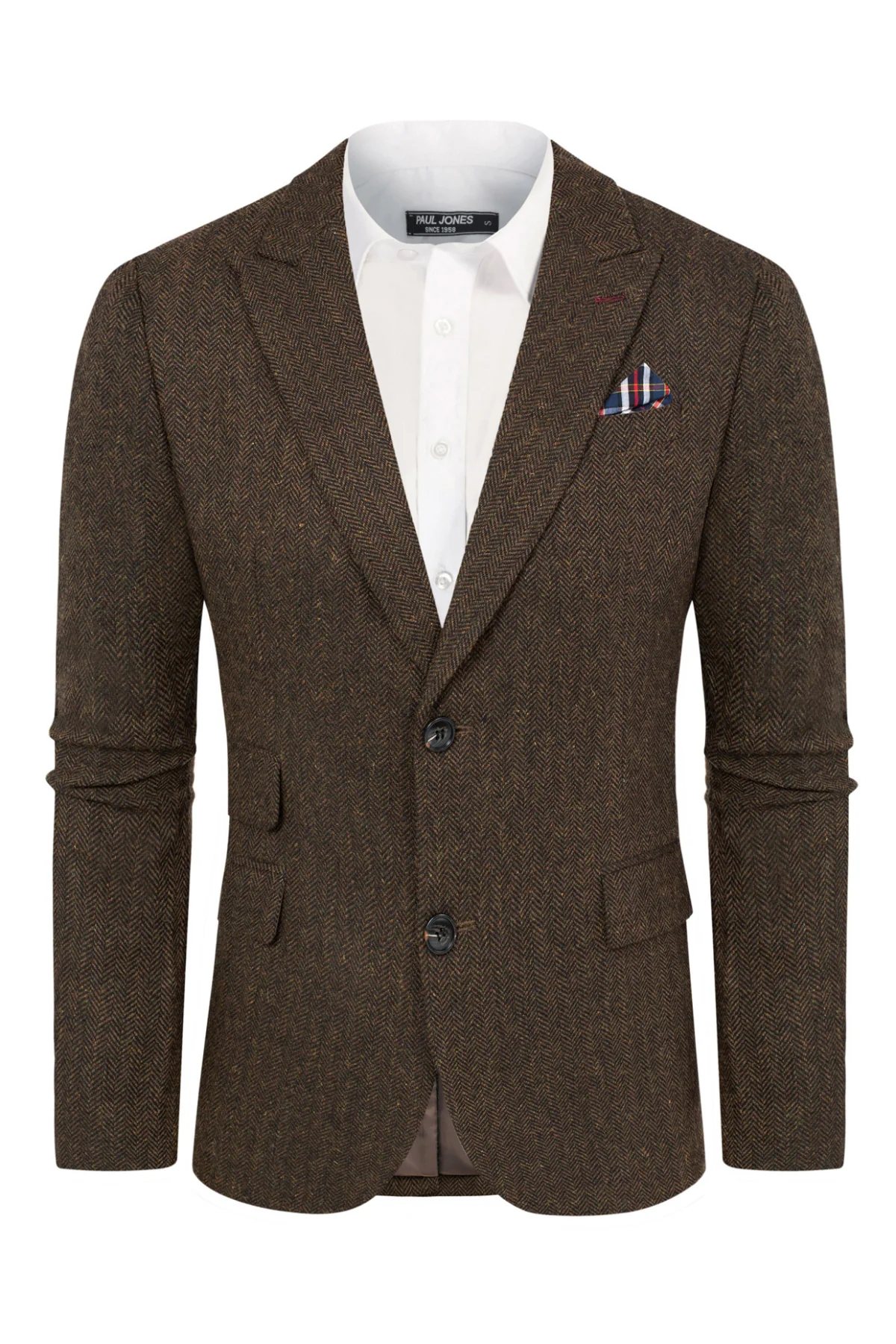 Men's Herringbone Two Button Blazer British Wool Blend Vintage Sport Coats - Image 8