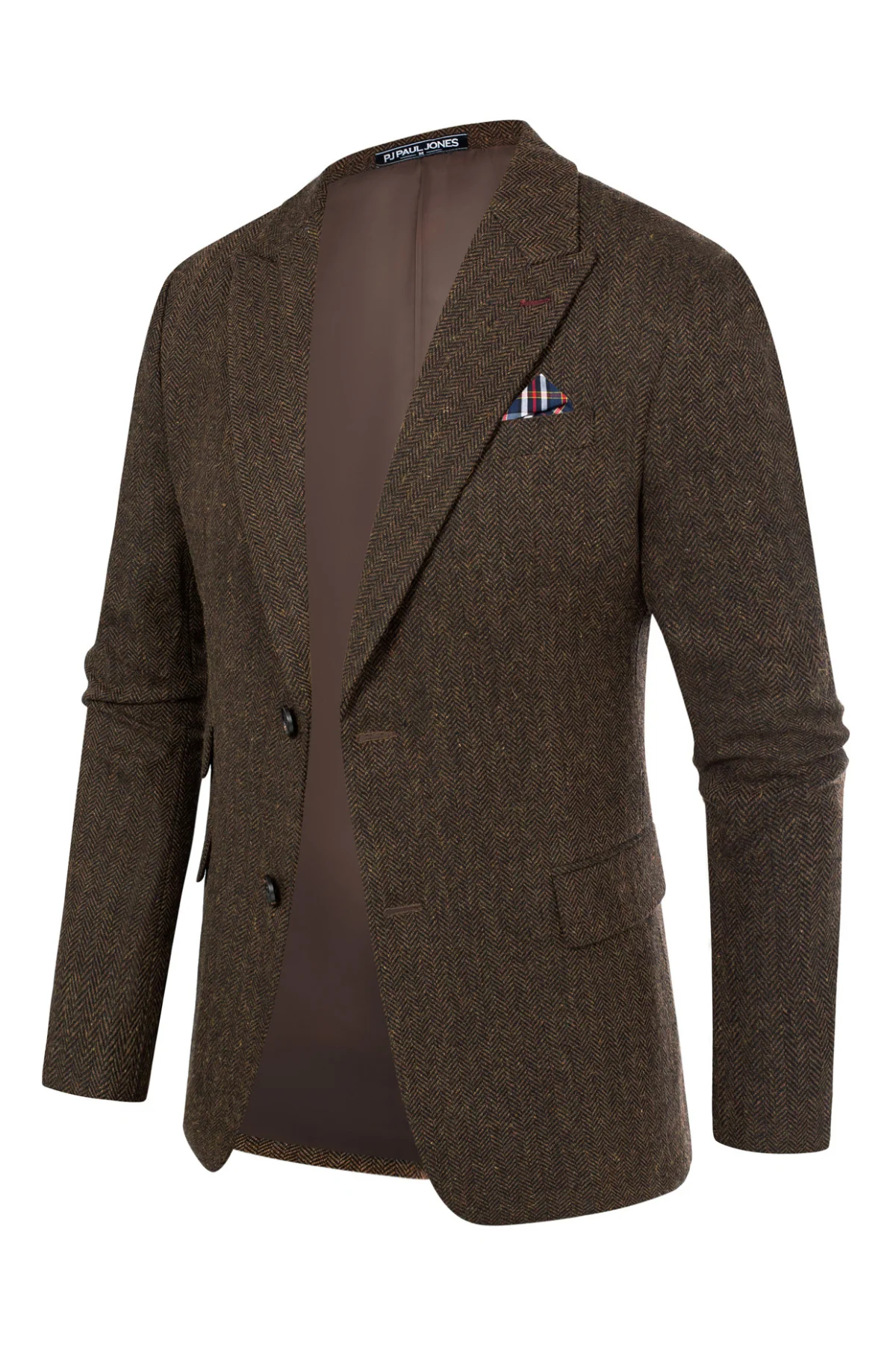 Men's Herringbone Two Button Blazer British Wool Blend Vintage Sport Coats - Image 9