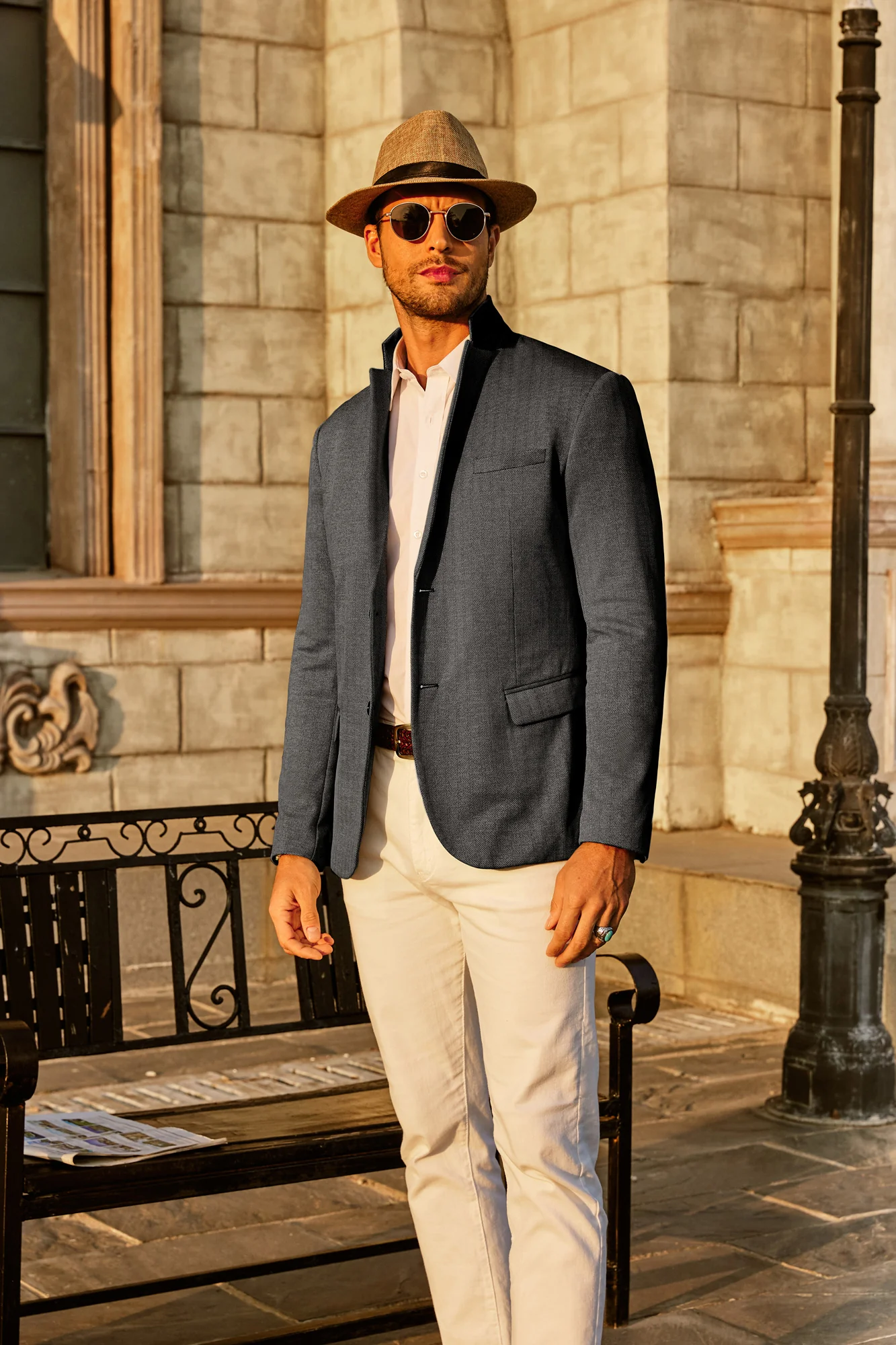Men's Herringbone Blazer Jacket Two Button Lightweight Casual Knit Sport Coat - Image 16