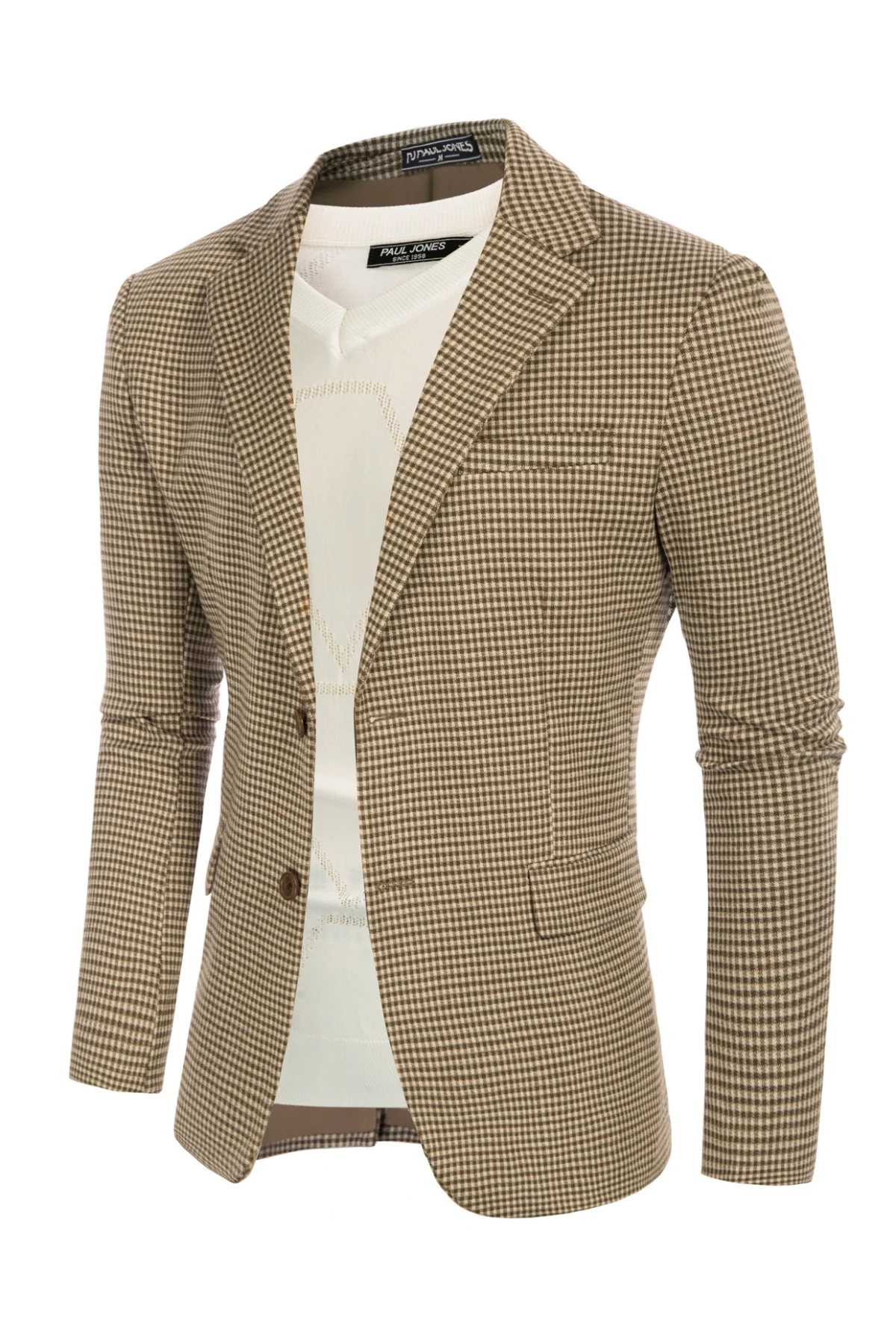 Men's Herringbone Two Buttons Blazer Jacket Lightweight Casual Knit Sport Coat - Image 12