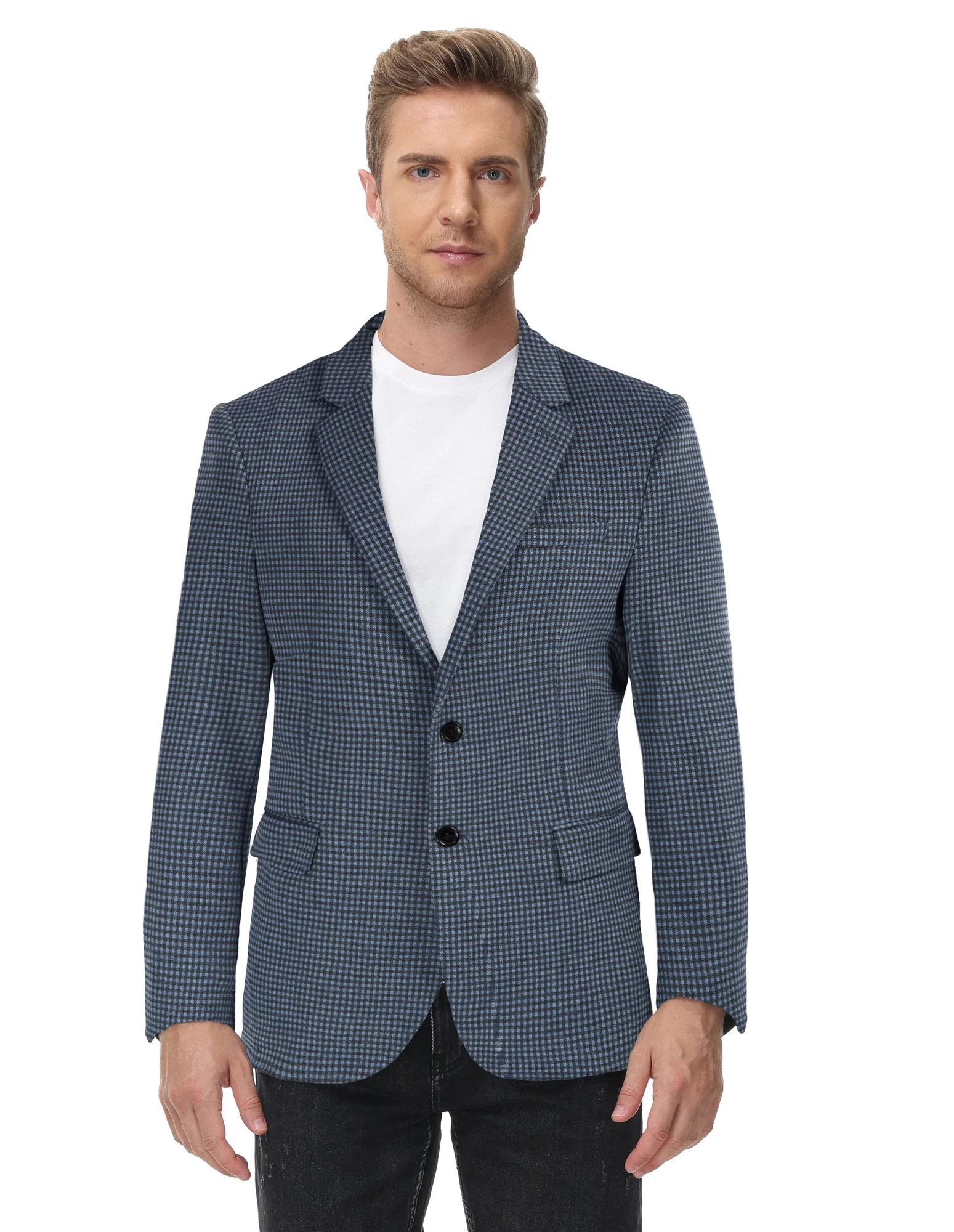 Men's Herringbone Two Buttons Blazer Jacket Lightweight Casual Knit Sport Coat - Image 5