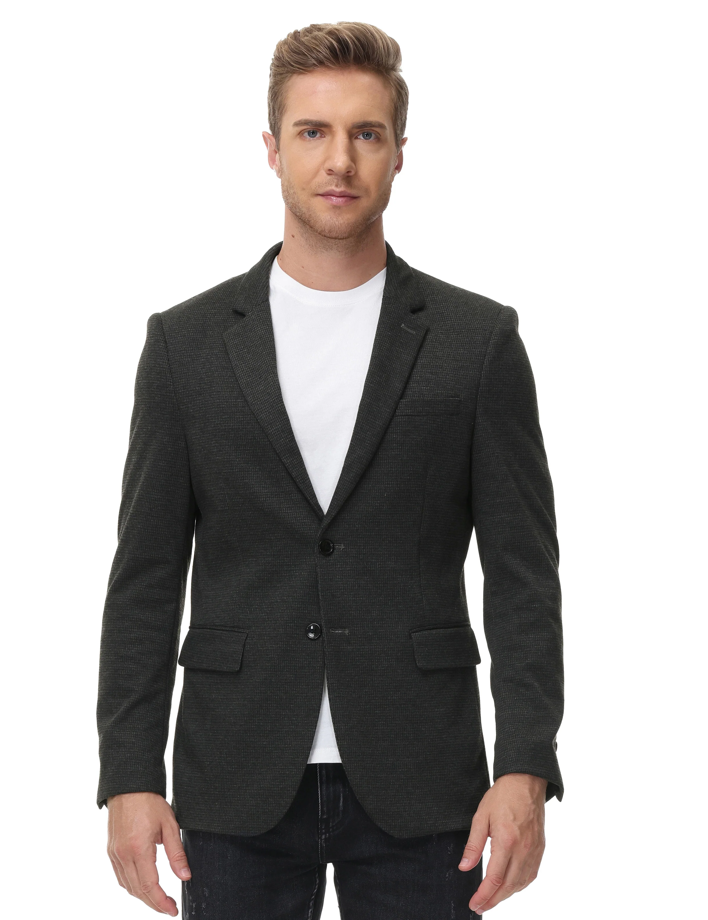 Men's Herringbone Two Buttons Blazer Jacket Lightweight Casual Knit Sport Coat - Image 9