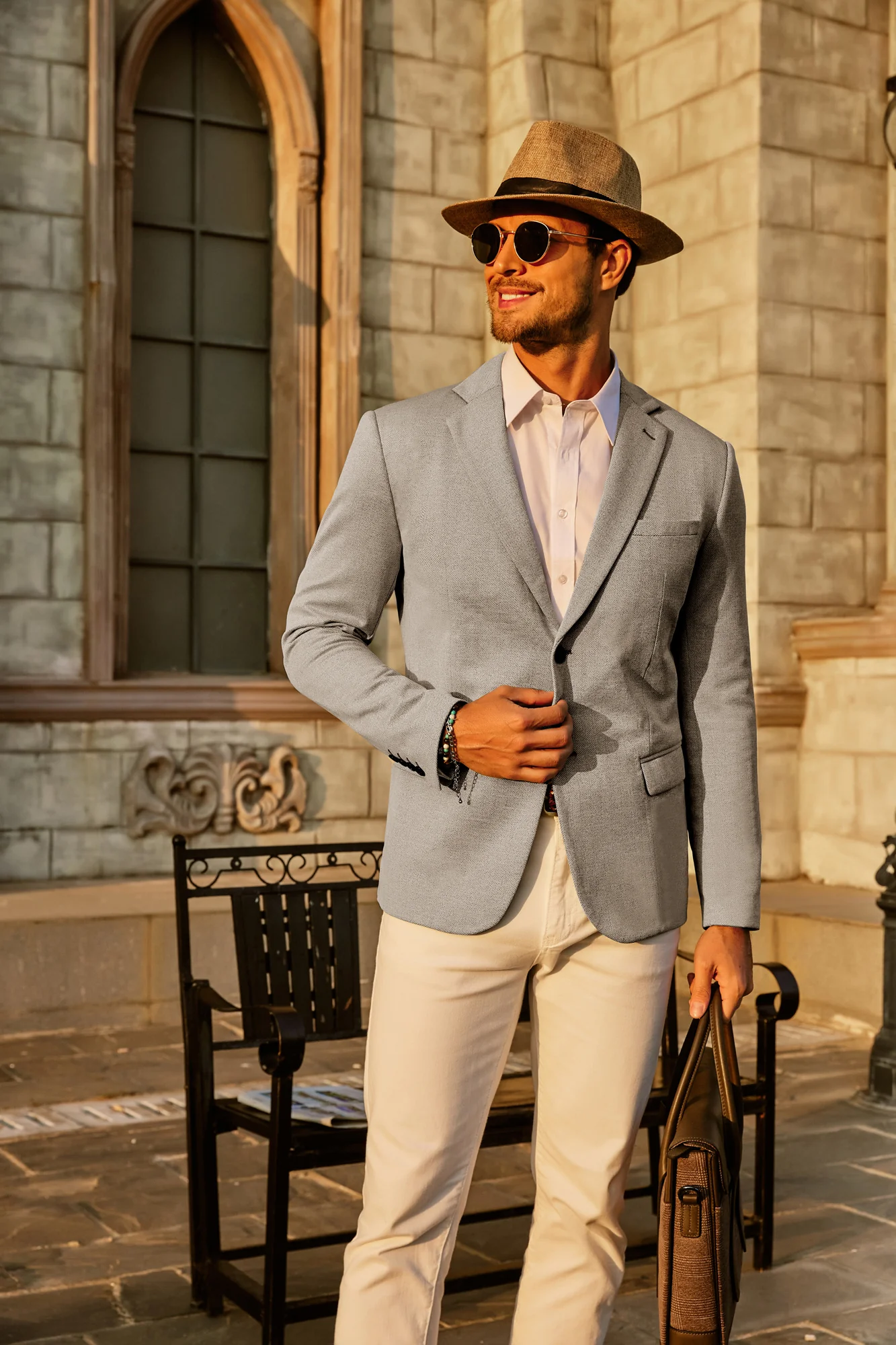 Men's Herringbone Blazer Jacket Two Button Lightweight Casual Knit Sport Coat - Image 20