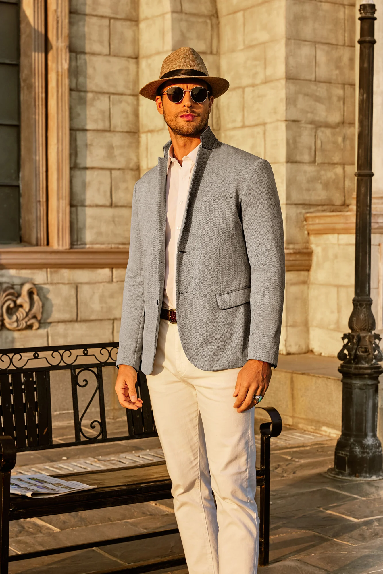 Men's Herringbone Blazer Jacket Two Button Lightweight Casual Knit Sport Coat - Image 21